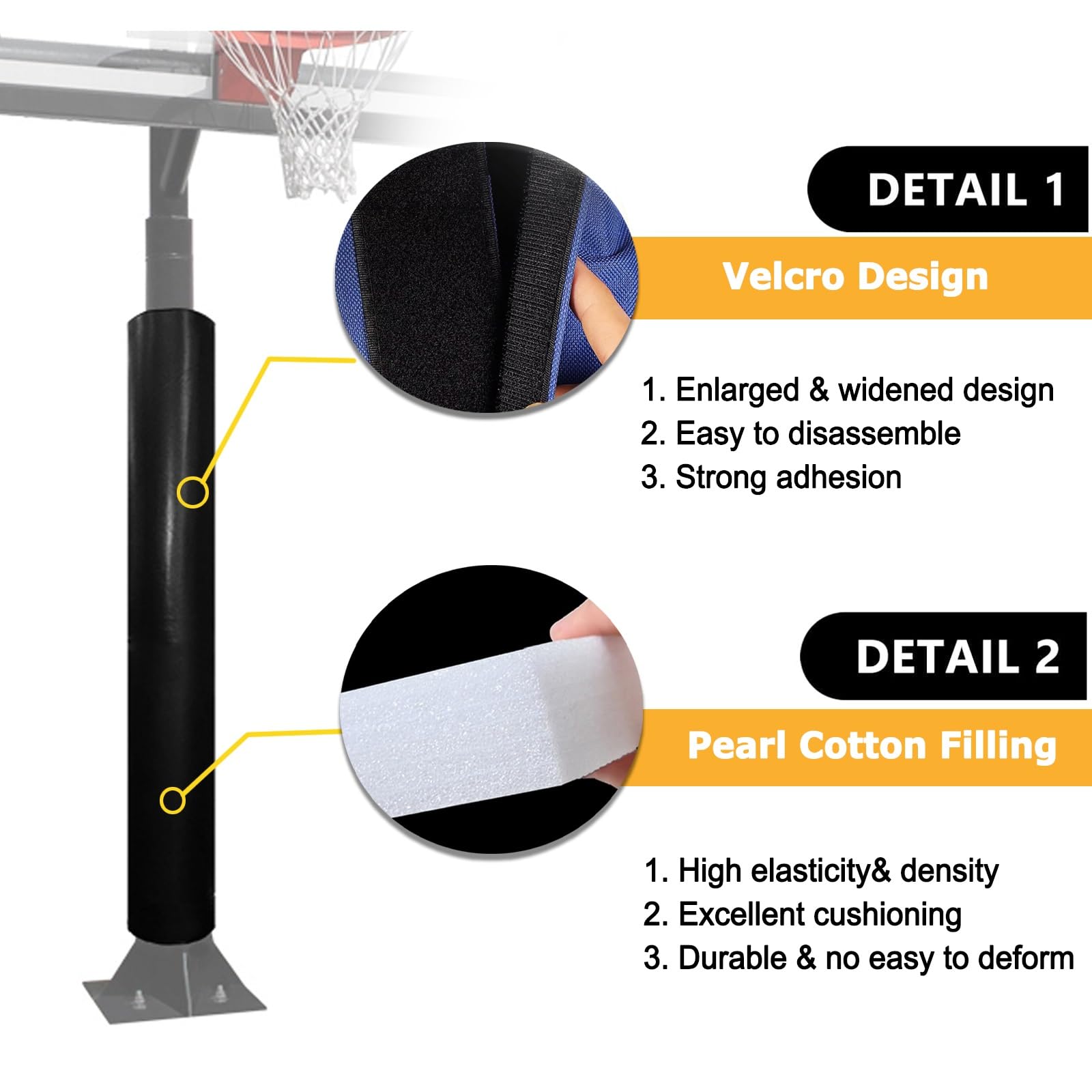 Basketballkorb-Polsterung, rundes Stangenschaumkissen für den Außenbereich, 4-seitiges Wrap-around-Design, passend für verschiedene Höhen, ideal für Garage und Hinterhof, Basketball-Setup