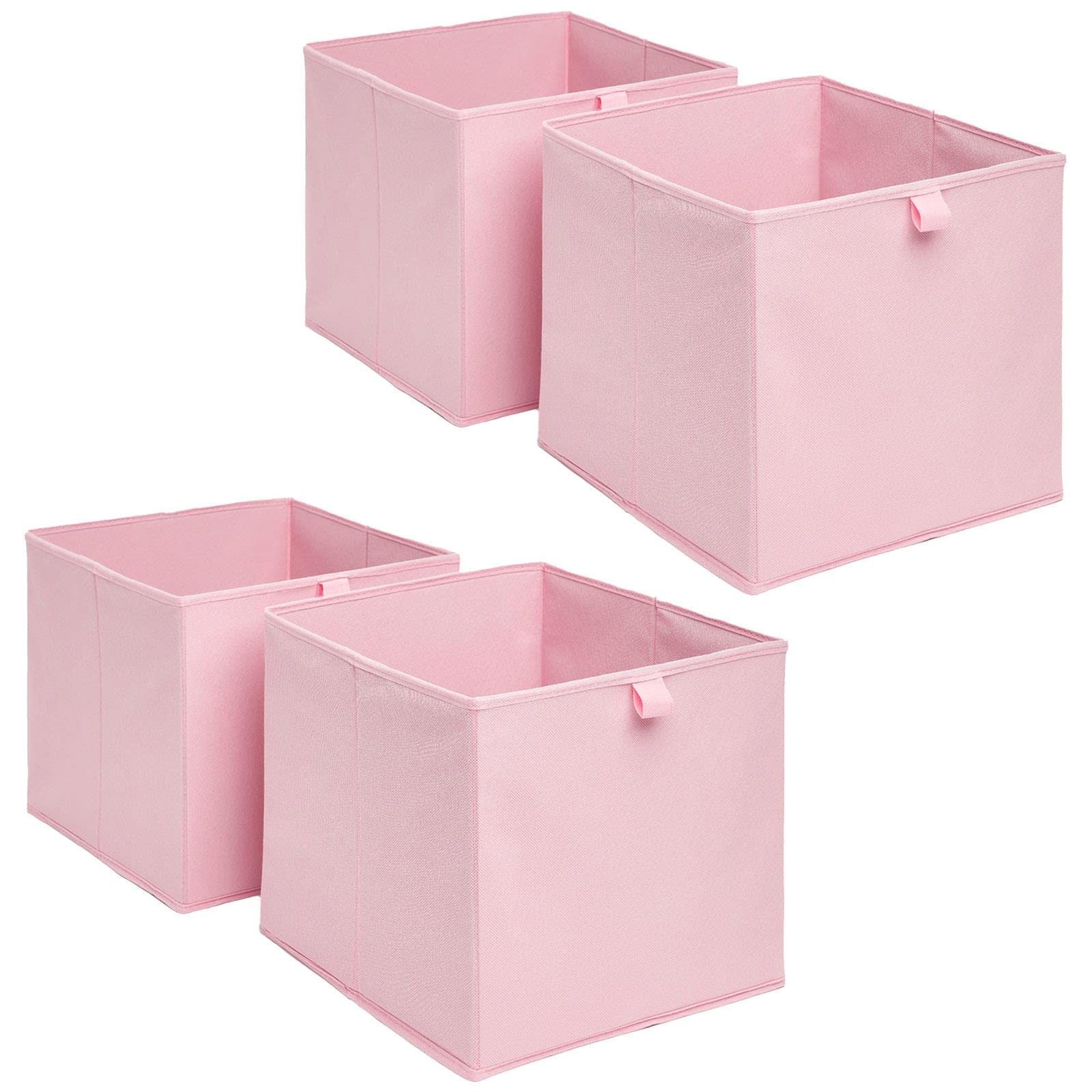 Ohs Blush Pink Pack Of 4 Fabric Storage Boxes Home Organiser Toys Clothing Bathroom Pop Up Collapsible Foldable Cube Box,