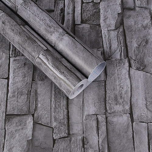 Miniatura 3 de PoetryHome Papel tapiz autoadhesivo de vinilo negro con piedra de ladrillo negro, papel de contacto extraíble para paredes de cocina, baño, 17.7 x
