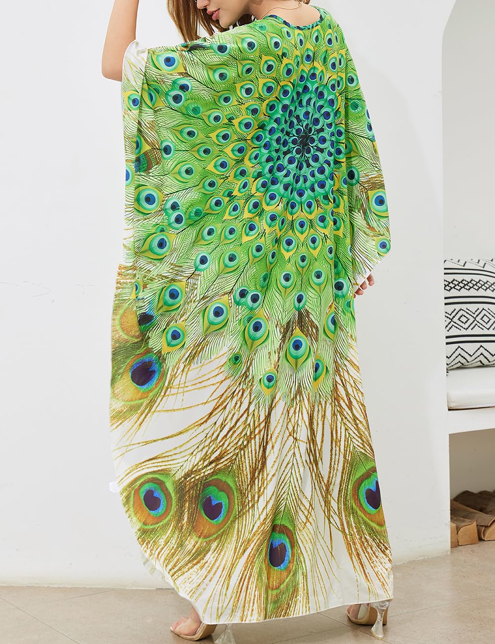 Bsubseach Mujer Traje de baño Cubrir Estampado étnico Kaftan Beach Maxi Vestidos