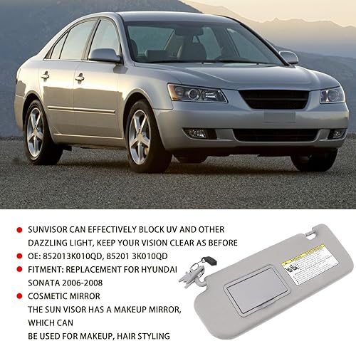 Miniatura 2 de Conjunto de visera solar gris del lado izquierdo del conductor y del lado derecho del pasajero Conjunto de visera solar 852013K010QD Reemplazo para