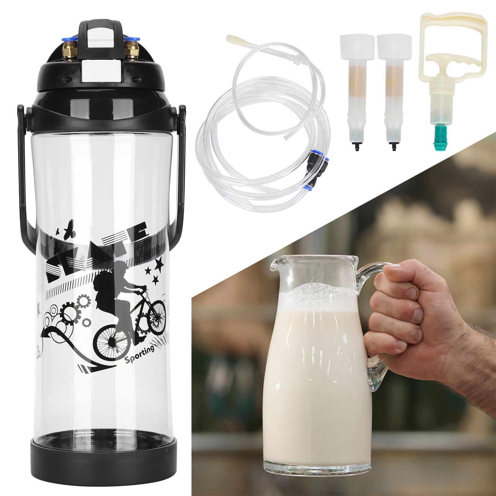 Fockety Machine à traire Les chèvres, Trayeuse Manuelle 3L à Double tête en Plastique, trayeuse Domestique, Seau avec Pompe à Vide réglable, matériel de traite pour Moutons et Vaches (tête Double)