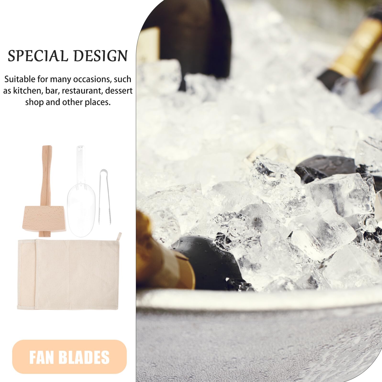 GLEAVI Juego de Bolsa para Picar Hielo y Mazo de Madera Resistente, Bolsa de Tela Plegable para Bar y Cocina, Herramienta Duradera para Triturar Hielo