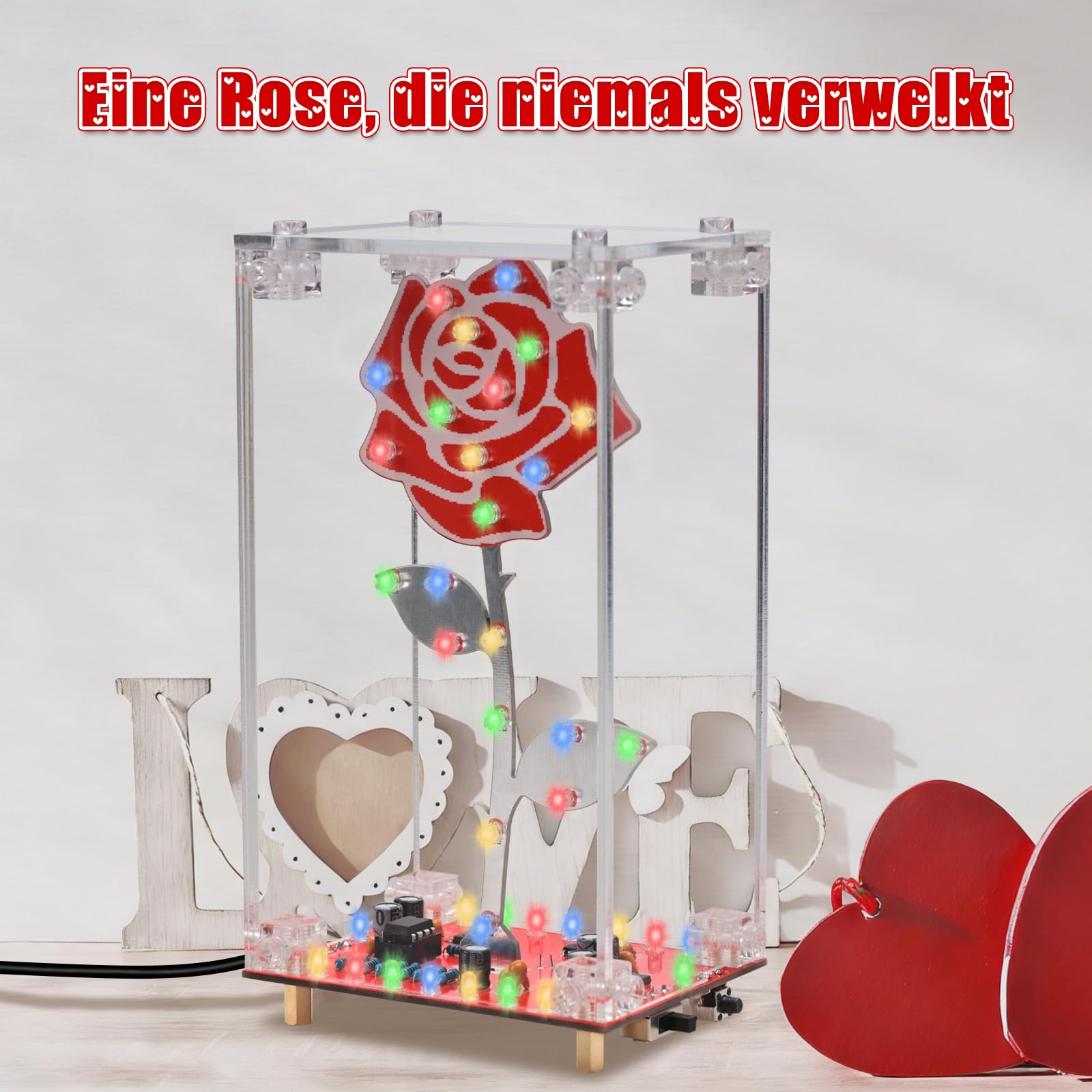 DIY Rosenblumen LED Lötbausatz mit Acrylgehäuse, BANRIA Bunte Blinklichter und integrierte Musik, Netzbetriebener Elektronik-Bausatz, Geschenkidee zum Muttertag