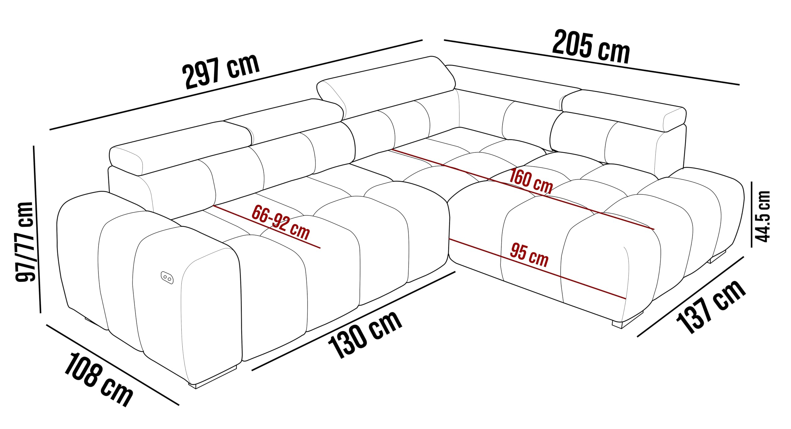 DomoHome Freistehend Ecksofa Ombo 297x137cm, L-Form, GRÜN mit Schlaffunktion 125x193cm, Sofa mit Verstellbarer Rückenlehne, Strukturstoff Eden, Verstellbare Kopfstütze