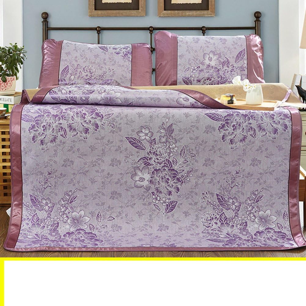zaplawqi Summer Ice Silk Mat Three-piece/Printable Foldable Air Conditioning Soft Seat(1 Mat+2 Pillowcase)-D Queen1