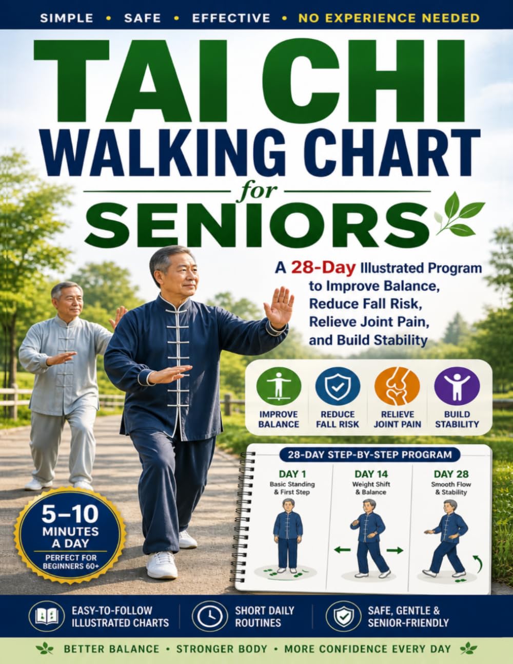 Tai Chi Walking Chart for Seniors: A 28-Day Illustrated Program to Improve Balance, Reduce Fall Risk, Relieve Joint Pain, and Build Stability