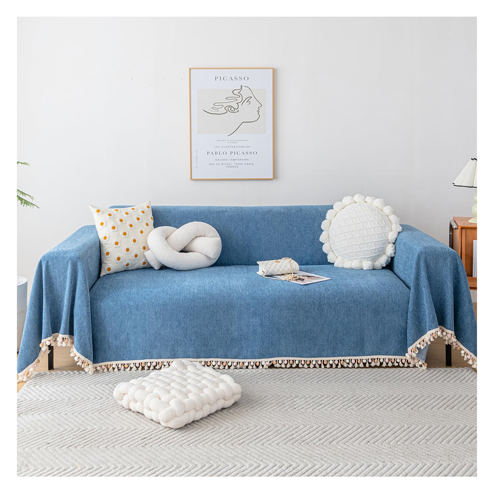 OREZAUQS Couch covers, urine proof couch cover,Sofa covers washable,couch cover blanket,Four Season Use Dust-Proof Sofa Towel Blanket (Blue,180 * 180 cm)