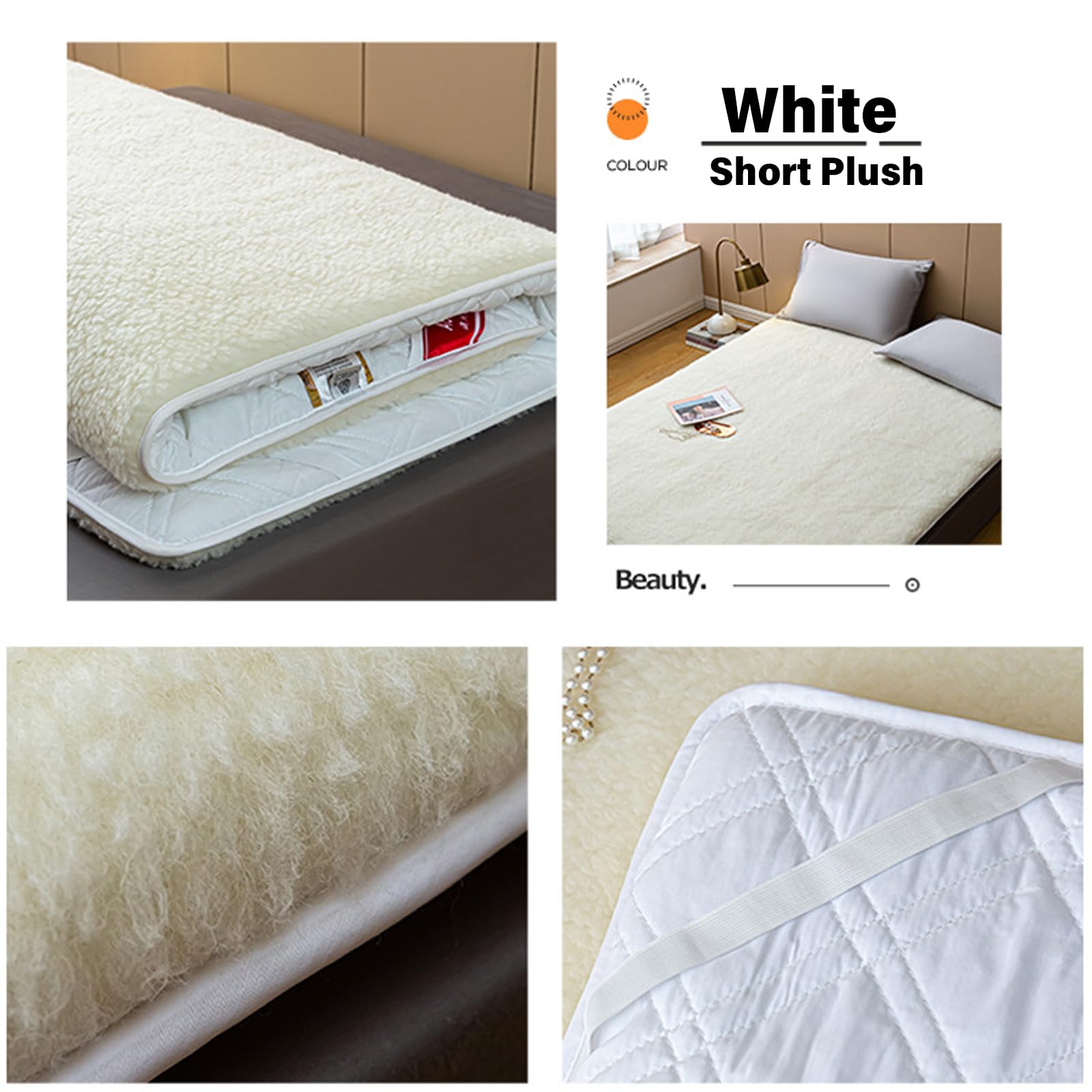 Dxcaicc Pure Wool Mattress, Keep Warm Folding Wool Mattress, Breathable Comfort Mattress for Beds, Tatami, Floors, Thickness 2Cm,White(Short Plush),90x200cm