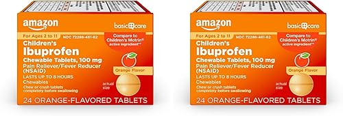Vista 10 de Yaxa Basic Care Tabletas masticables de ibuprofeno para niños, 100 mg, analgésico y reductor de fiebre, sabor naranja, para dolores, dolor