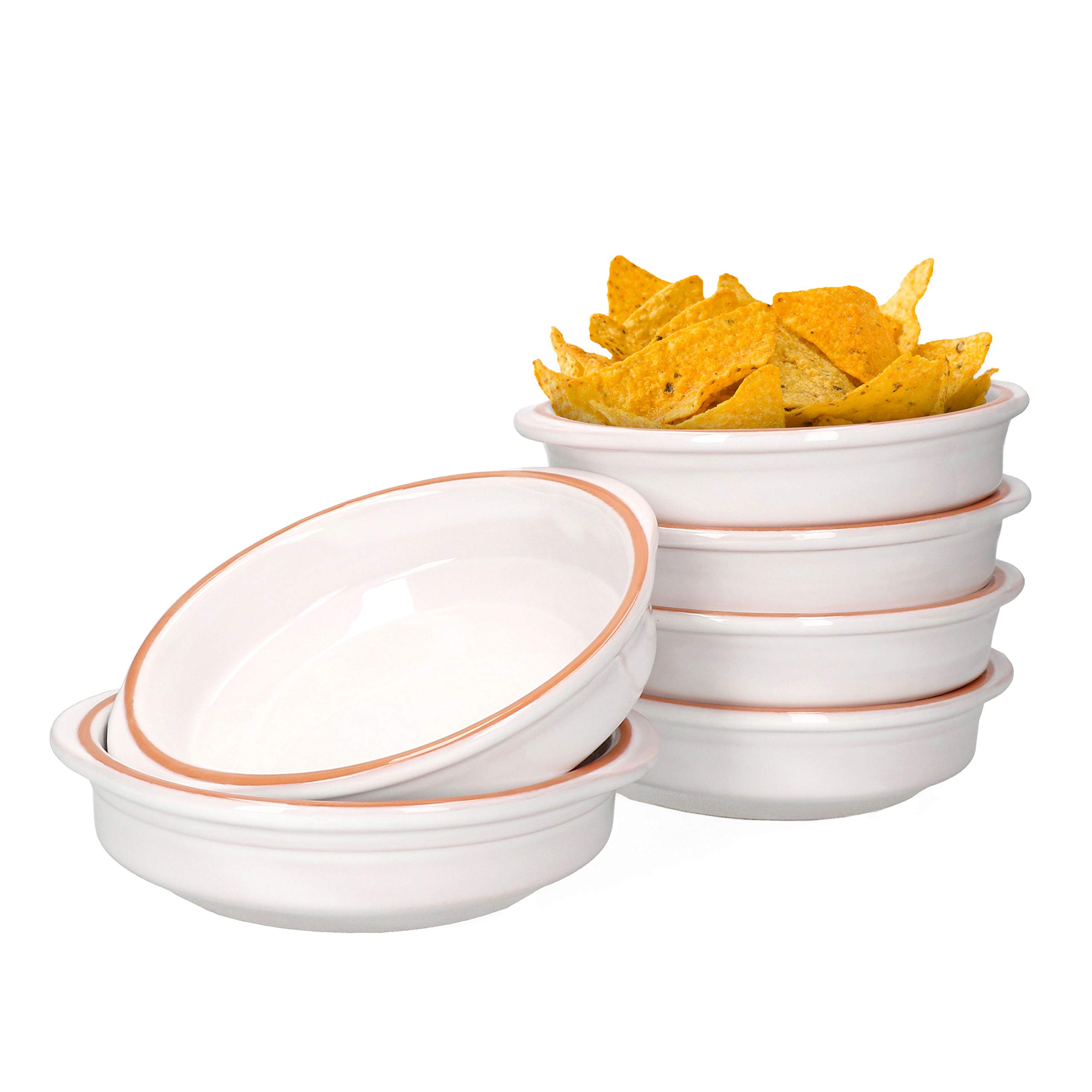 MamboCat Cazuela Tonschale Ille 6-er Set 16,5cm Größe M 300ml I Auflaufform mit Griff I rund backofengeeignet I Keramik Antik Geschirr I Pasta Servierschale Ofen Kasserolle I weiß glasiert