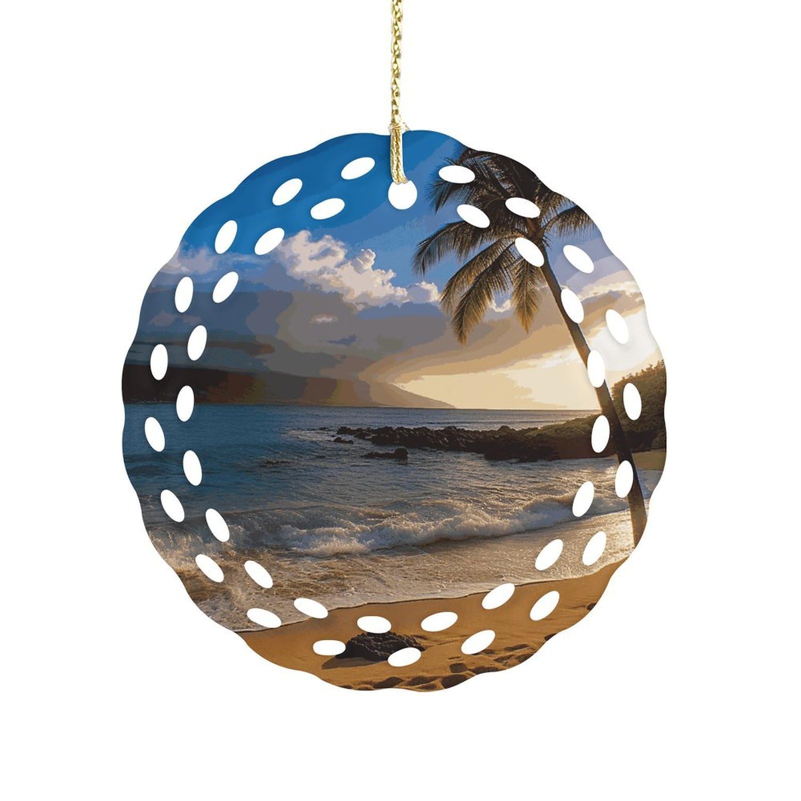 Btcowzrv Style Hawaii Beach Ceramic Ornament,Round Ornaments With Hole Easy To Hang,Hanging Ornament For Wedding Party Home Window Garden Christmas Day Decor