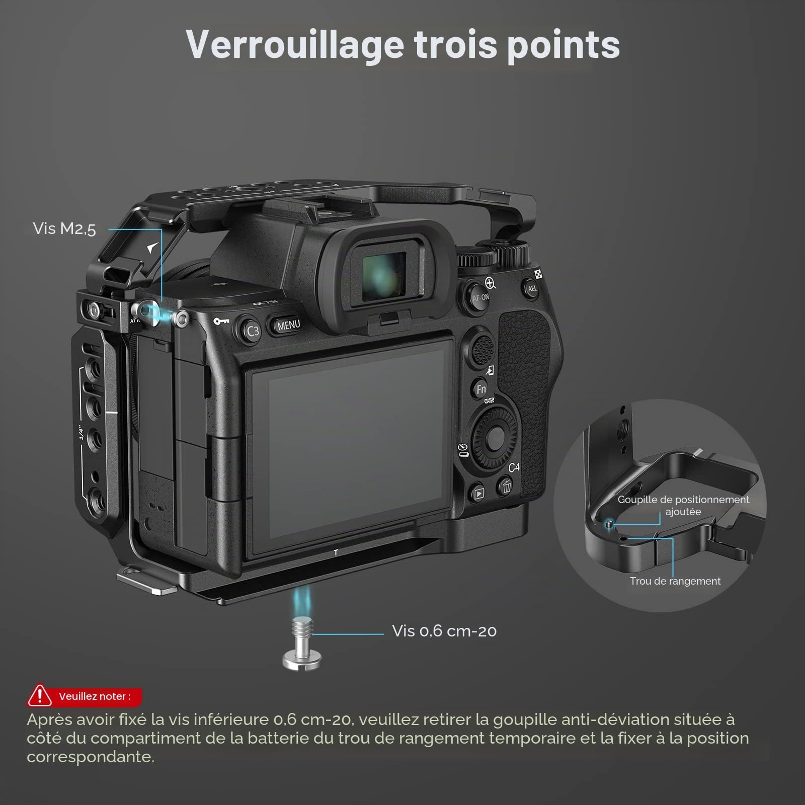 SMALLRIG HawkLock Cage à Dégagement Rapide pour Sony Alpha 7 V/7R V/7 IV/7S III/1/7R IV, Poignée Supérieure et Latérale, Serre-Câble - 3669D