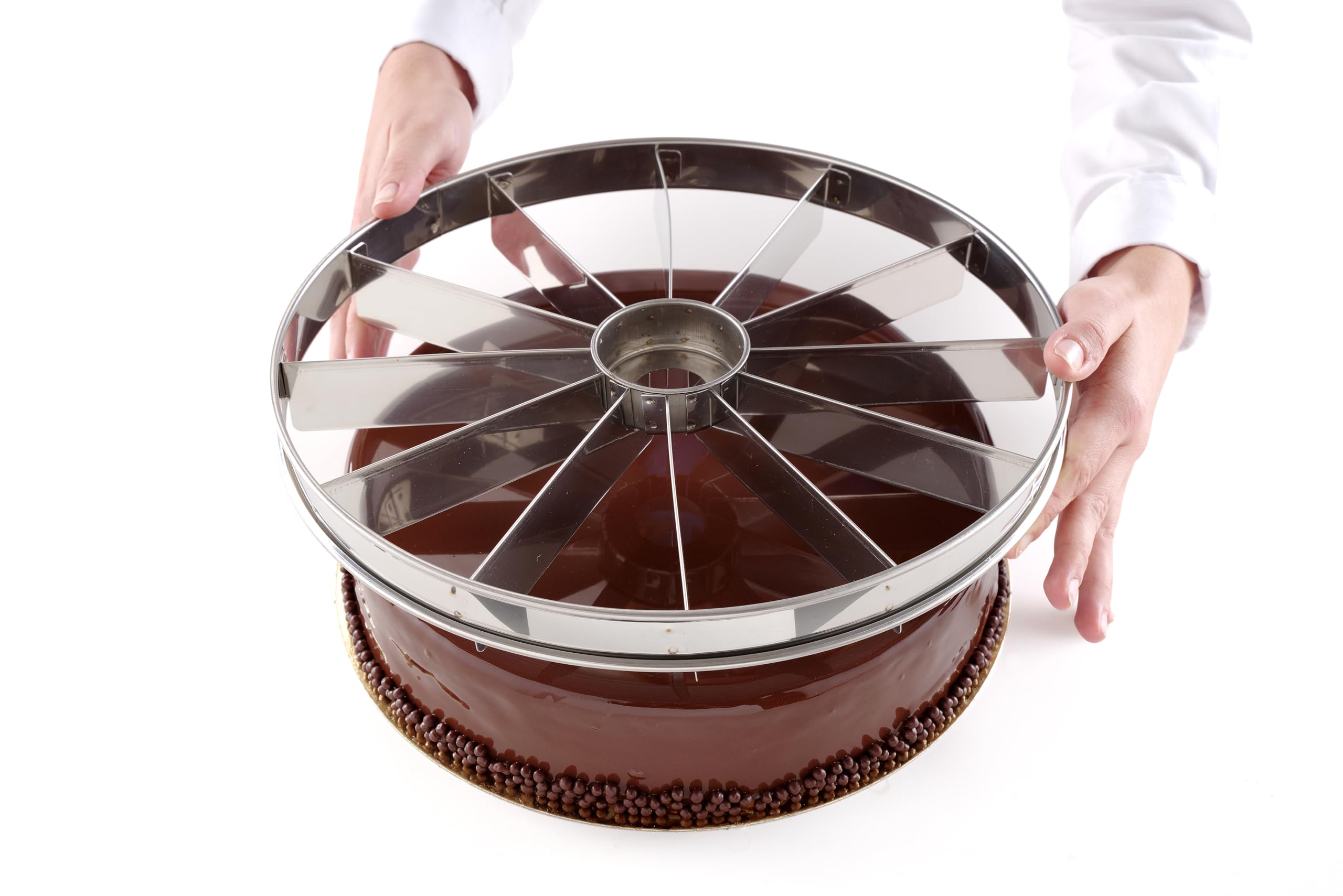 HENDI Coupe-gâteau rond – Marqueur diviseur de gâteau professionnel, 12 parts – Outil de pâtisserie – Ø320x(H)40 mm – Acier inoxydable