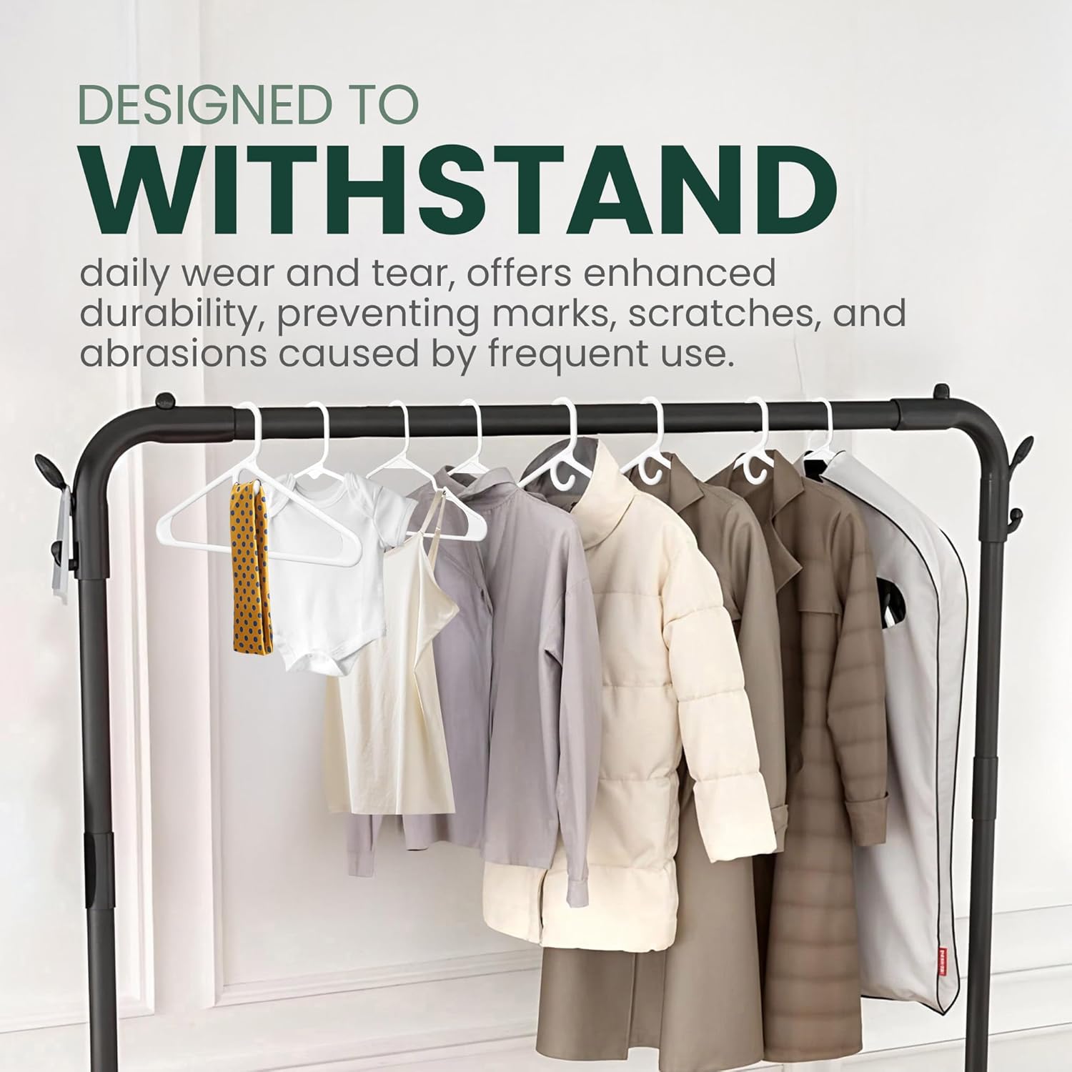 HevraCom Clothes Hangers Family Pack Strong Non Slip Hangers 50 Pack - 30 Standard, 10 Kids, 10 Heavy Duty, Space Saving Coat and Pants Hangers, Skirt Hanger for Storage, Hangers Plastic 50 Pack