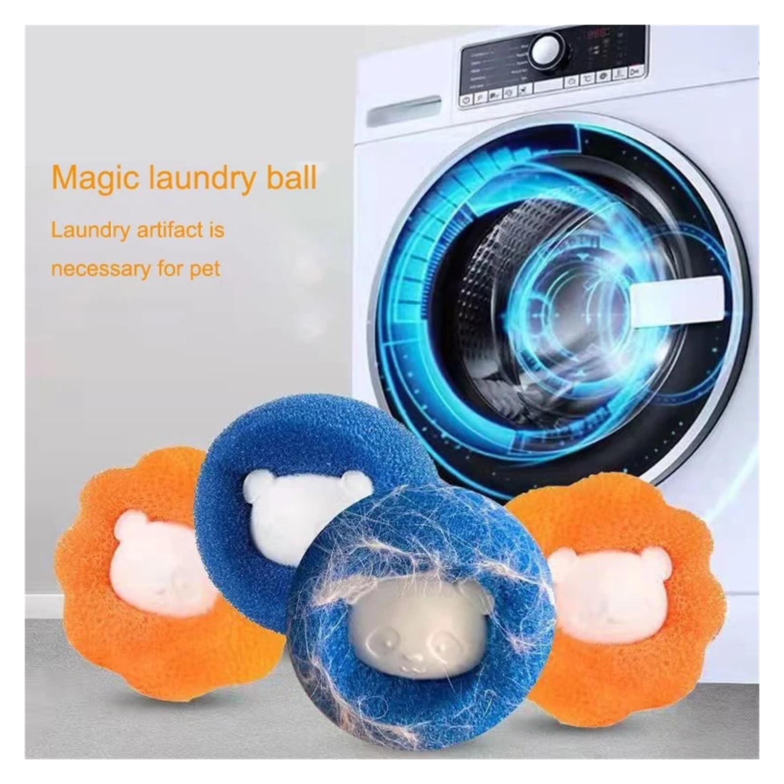 Magisches Wäscheball-Set, Wiederverwendbare Kleidung, Haarreinigungswerkzeug, Tierhaarentferner, Waschmaschine, Katze, Hund, Haarfänger, Wäscheball Hocheffiziente Reinigung(Orange-60PCS)