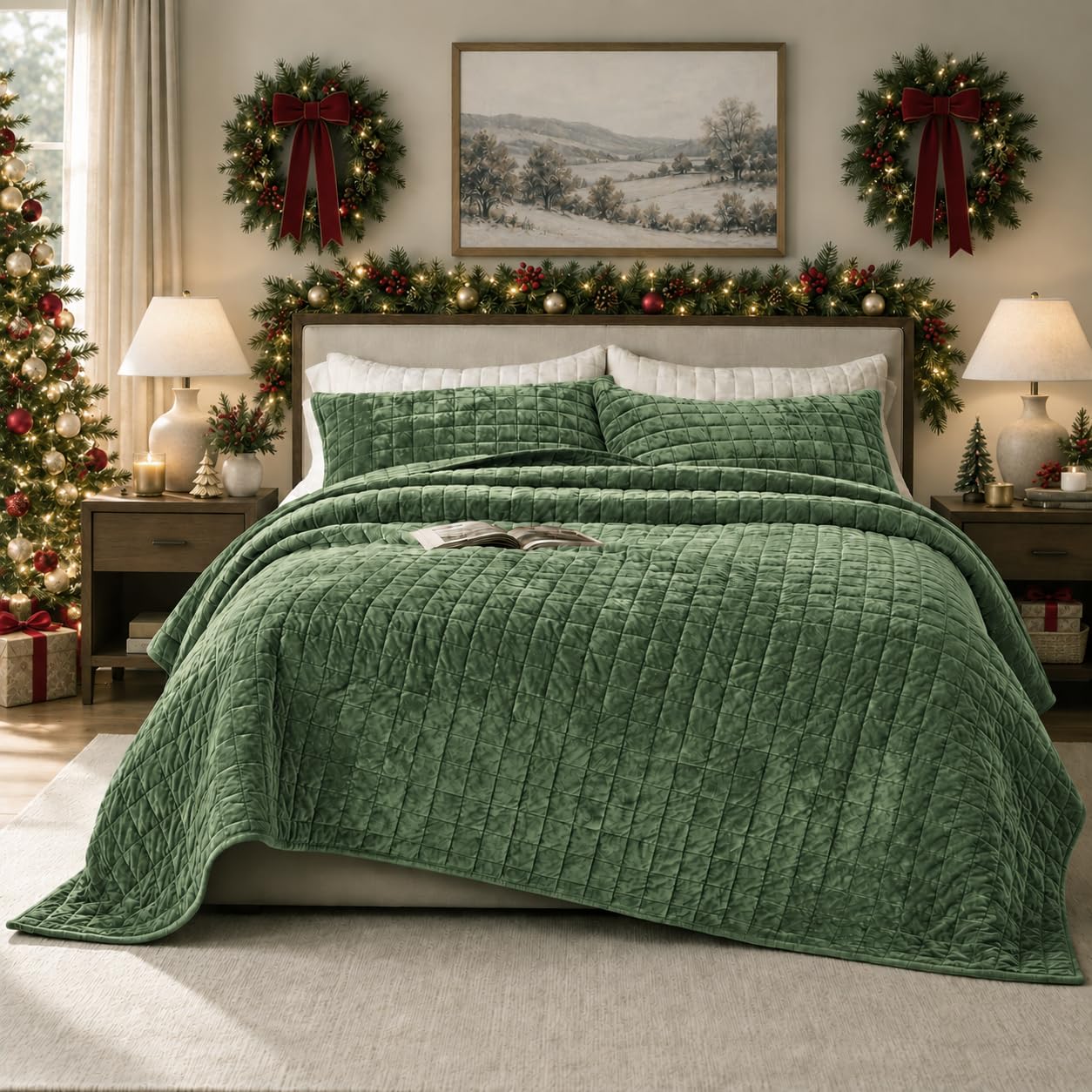 Luxurious Velvet King Quilt Set - Beige -16