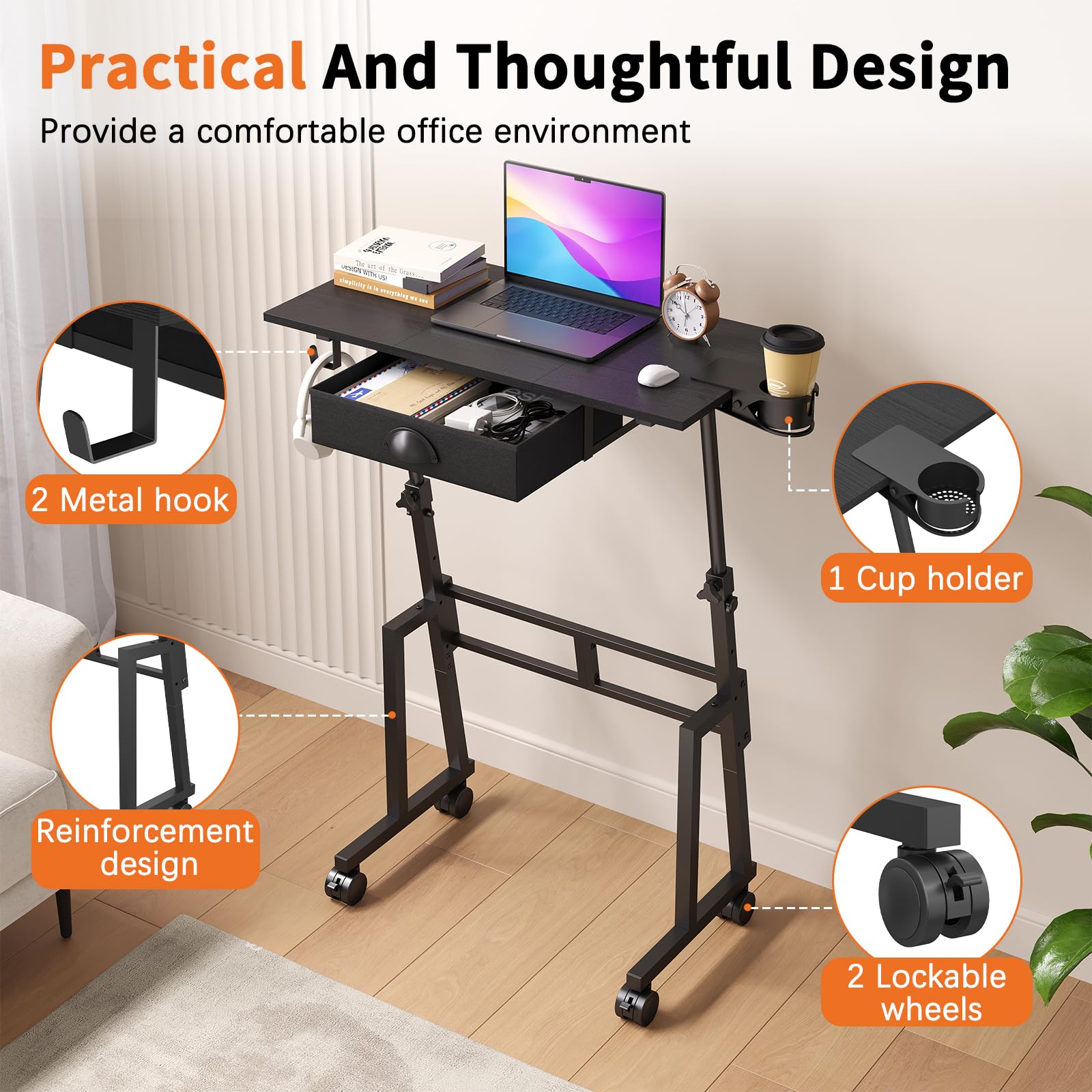 Adjustable Height Standing Desk with Drawer Rolling Sit to Stand Up Desk with Wheels Height 31 5-43 3 — view 6