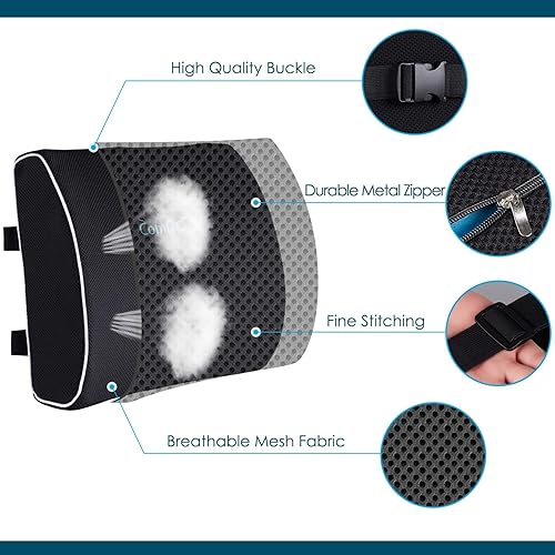 Miniatura 4 de Cojín de asiento de coxis y almohada de apoyo lumbar para silla de oficina, gel infundido, cojín ortopédico para asiento de automóvil, cojín de
