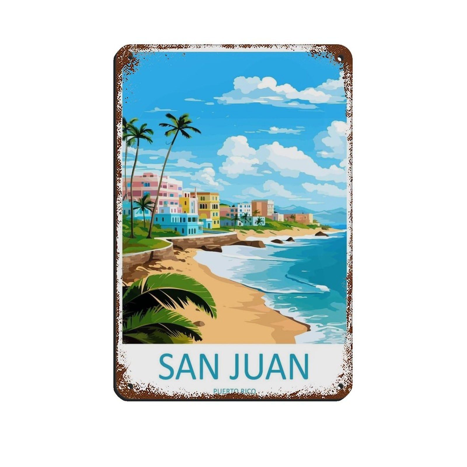 San Juan Travel Art Caribbean Travel Poster (2) Retro Poster Metal Tin Sign Chic Art Retro Iron Painting Bar People Cave Cafe Family Garage Poster Wall Decoration 8x12inch(20x30cm)