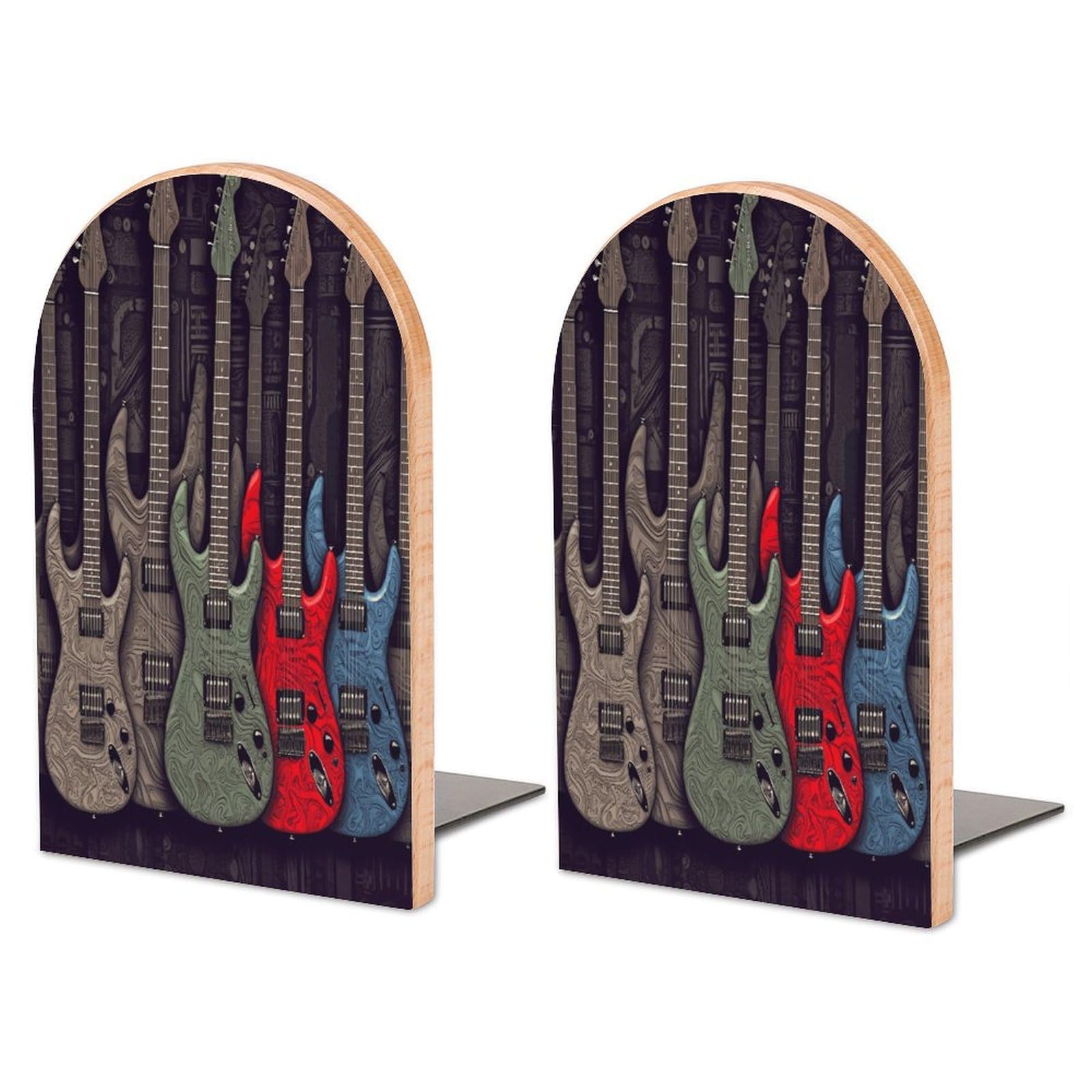 Sujetalibros de madera universal antideslizante con base metálica y guitarra