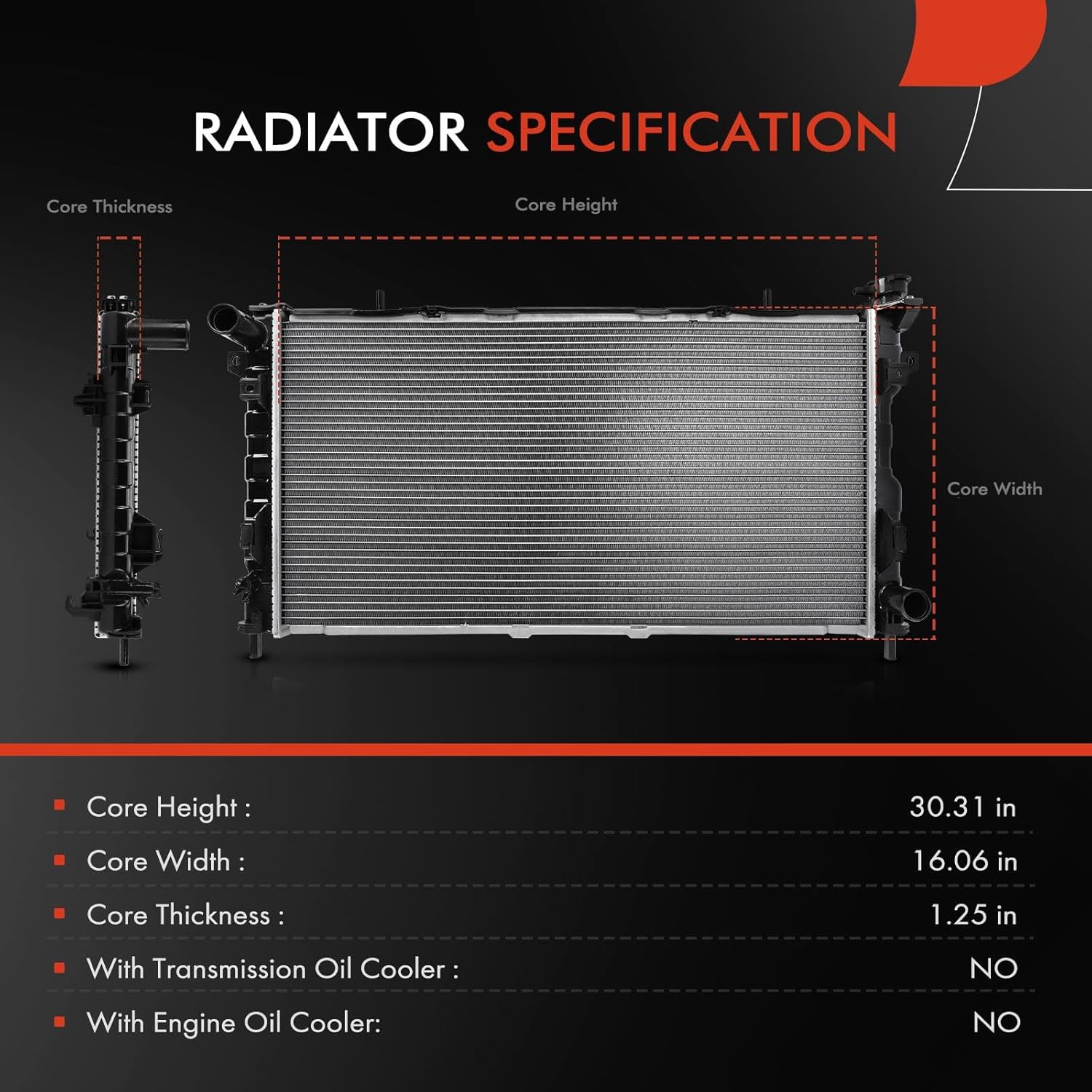 A-Premium Engine Coolant Radiator Compatible with Chrysler Town & Country & Dodge Caravan, Grand Caravan, 2005-2007 V6 3.3L 3.8L