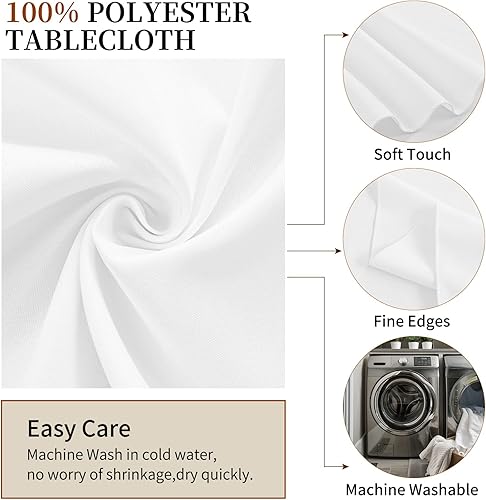 Miniatura 5 de REWOMC Paquete de 10 manteles redondos de 120 pulgadas, mantel de poliéster blanco para mesa redonda, resistente a las manchas y a las arrugas,