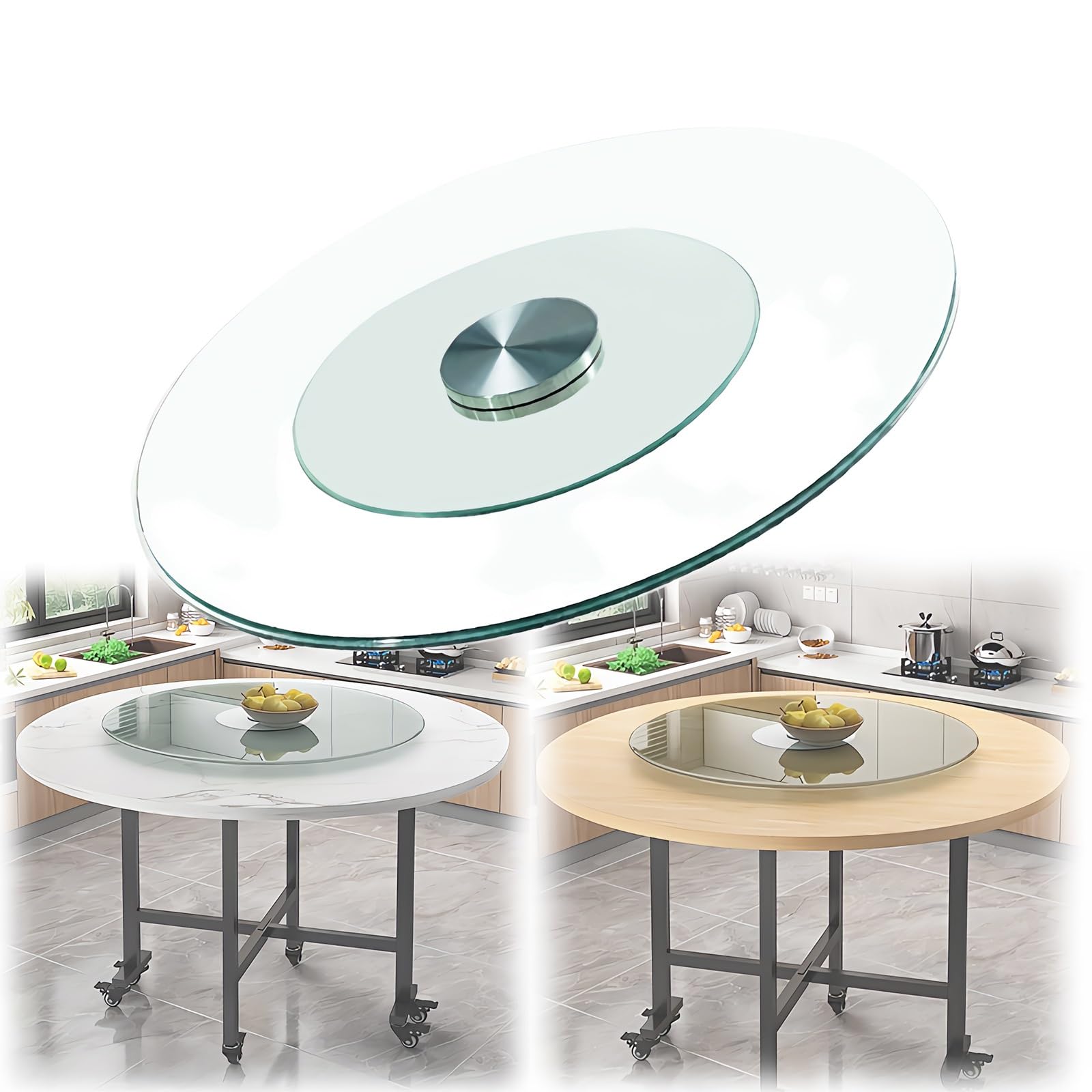 Plateau tournant en verre Lazy Susan rond de 24 à 36 pouces pour service de table