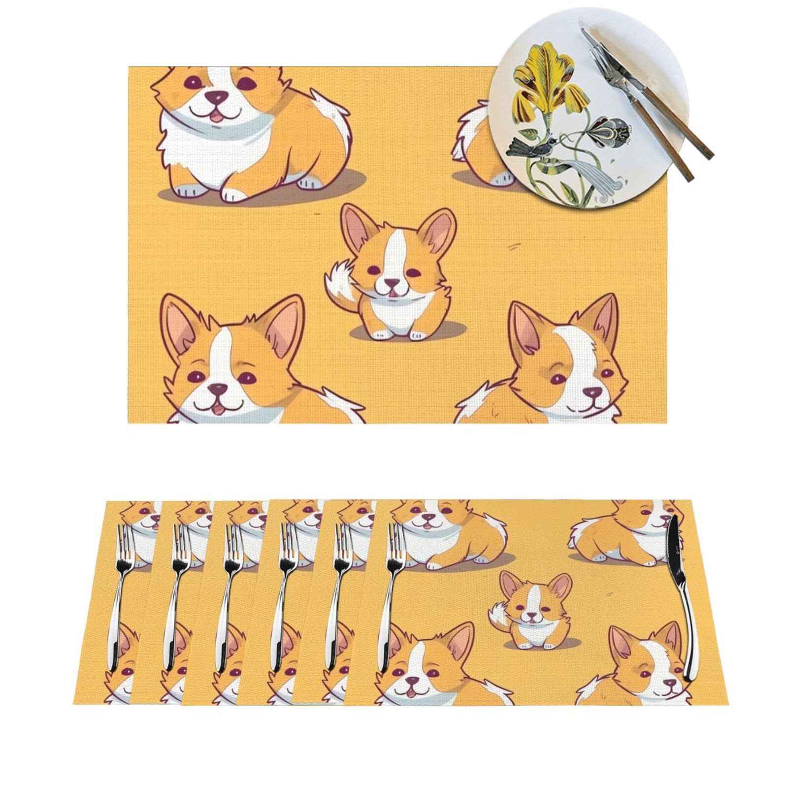 Set de table lavable PVC corgi jaune pour repas de famille joyeux