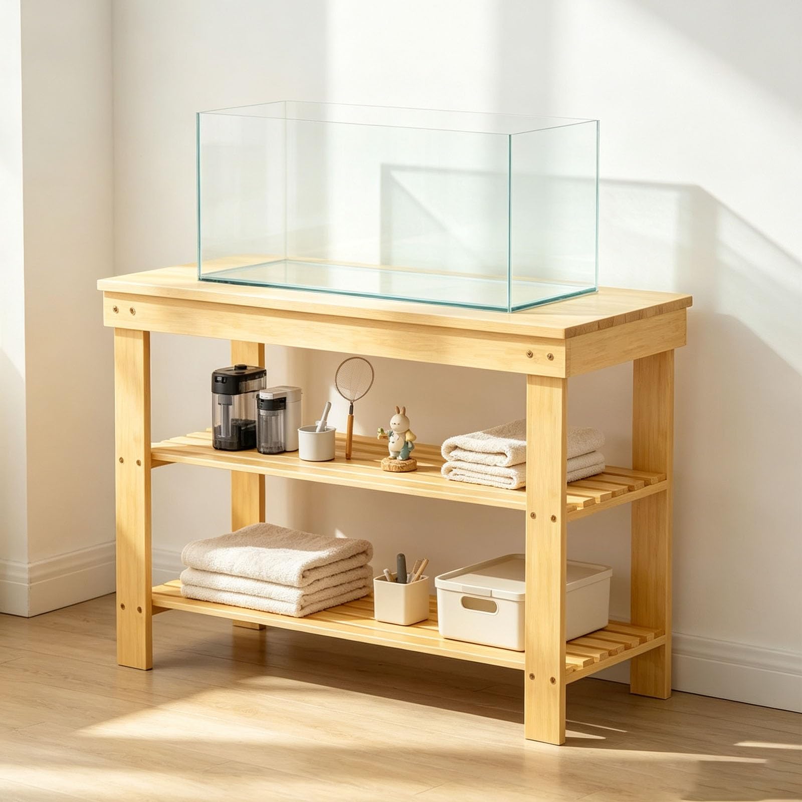 Soporte Para Acuario, Mueble Acuario, Mueble Pecera | Fabricado con Bambú Nan Y Un Panel Tallado de Forma Intrincada,Carga de Hasta 100 Kg(68x25x25cm/26.77x9.84x9.84in)