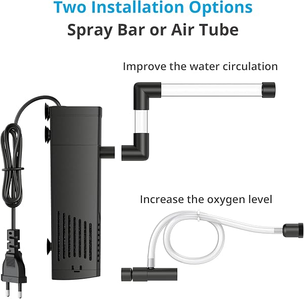 NICREW Filtro para Acuario 40 L, Filtro Acuario Interno con Carbón Activado de Flujo 200 L/H, Filtros Internos para Acuarios, 5 W - 5