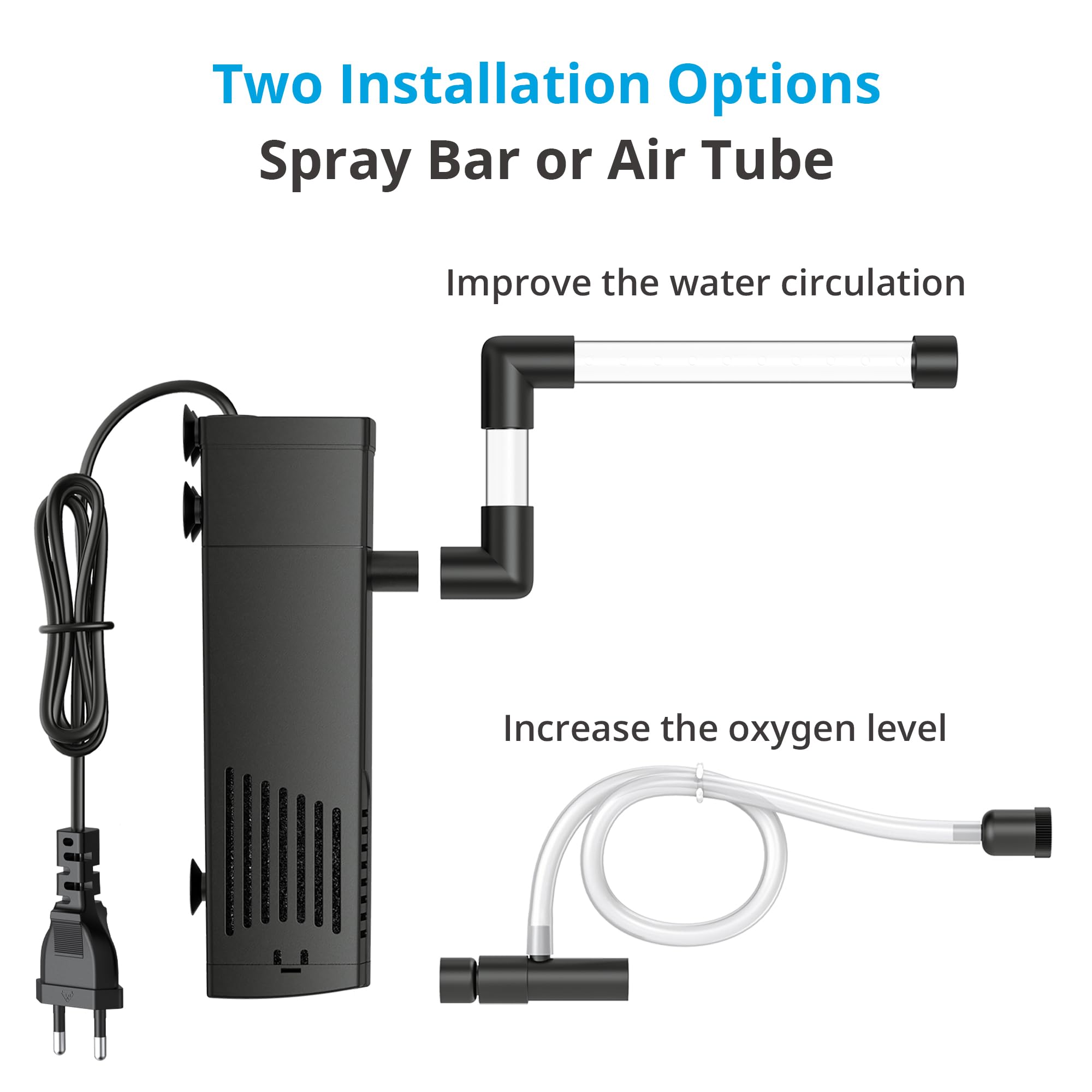 NICREW Filtro para Acuario 20 L, Filtro Acuario Interno con Carbón Activado de Flujo 150 L/H, Filtros Internos para Acuarios, 3.5 W