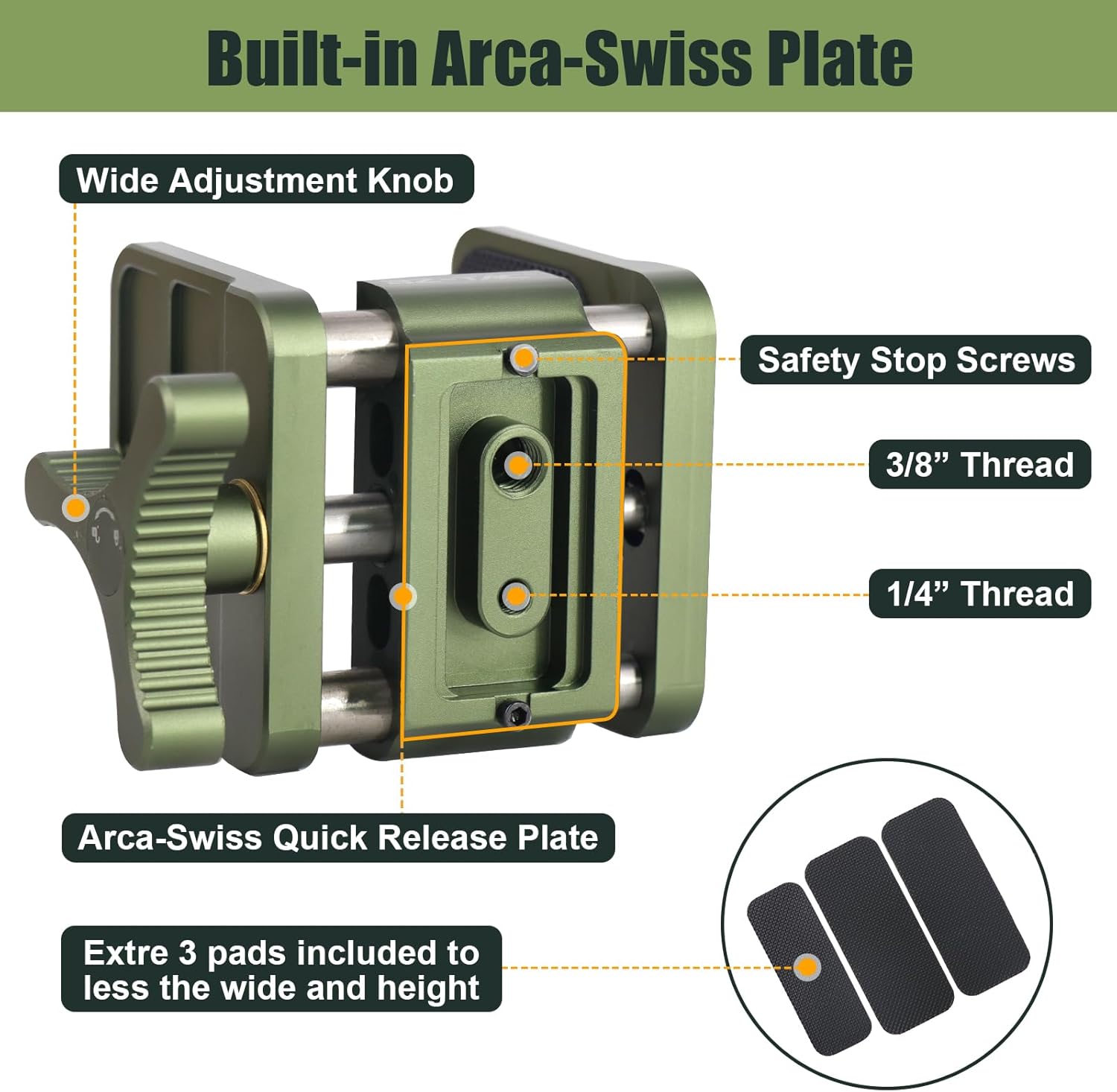 Tactical Gun Rifle Clamp Shooting Tripod Rest, Aluminum Tripod Mount Head with 1/4" & 3/8" Screw Holes, Universal 2 in 1 Clamp, Multifunction Clamp for Shooting Target, Range and Outdoors