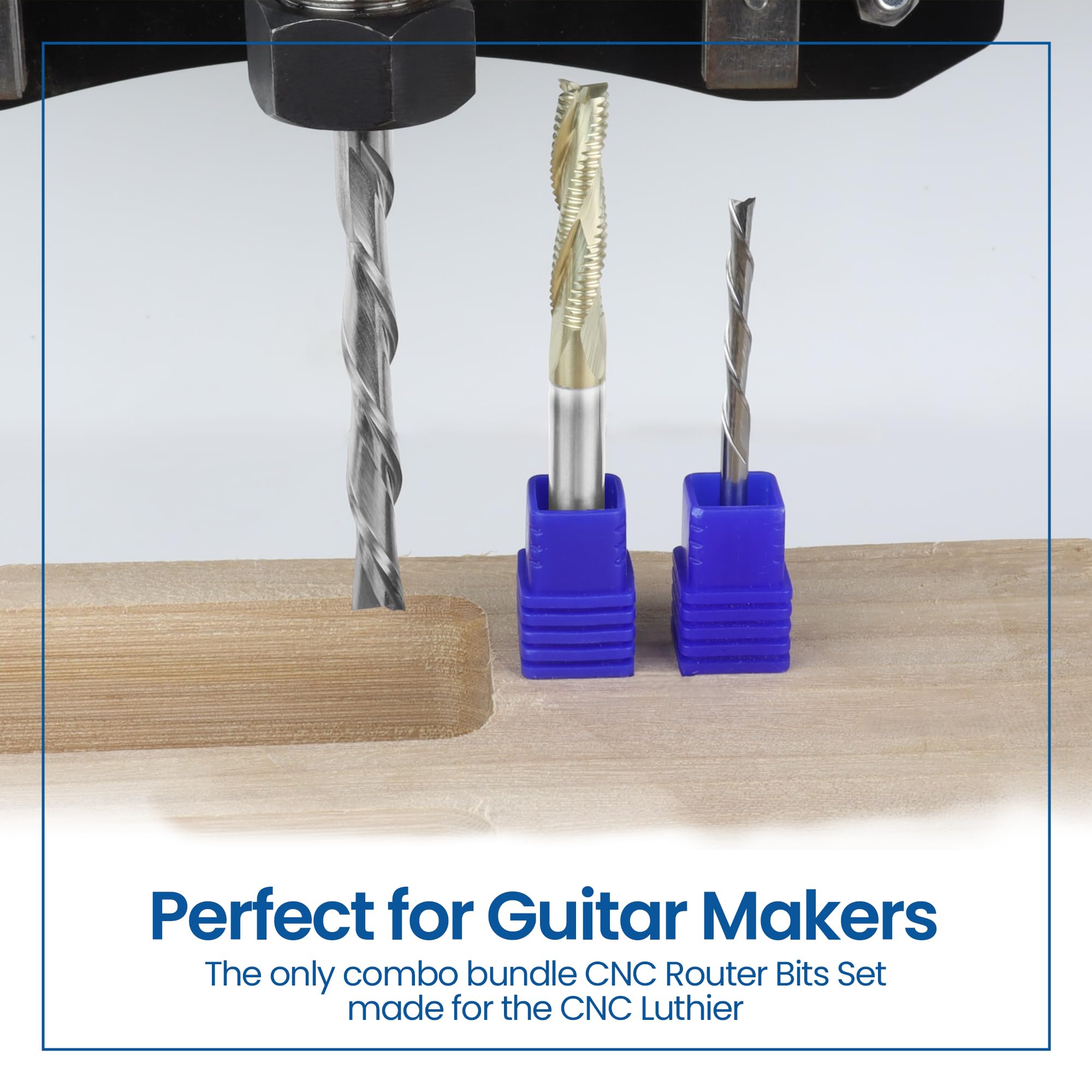 IDC Woodcraft Extended Length CNC Router Bit Set – 3-Piece Premium Carbide Set For Guitar Making & Deep Cuts, Includes 1/4" & 1/8" Long Finishing Endmills Plus Roughing Hog Bit