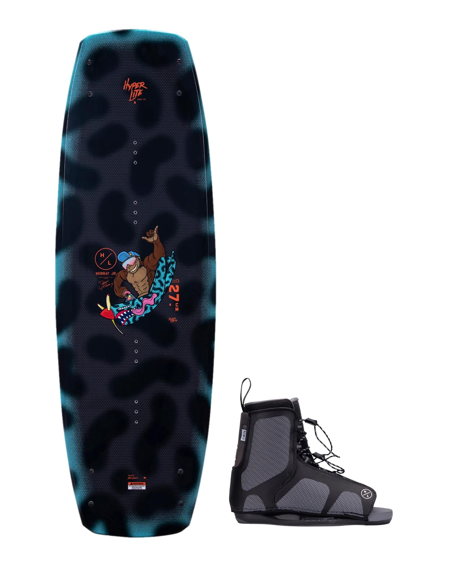 Hyperlite Murray Jr. Kids Wakeboard 120 W/Remix Bindings Black/Aqua 120cm/(12K-2)