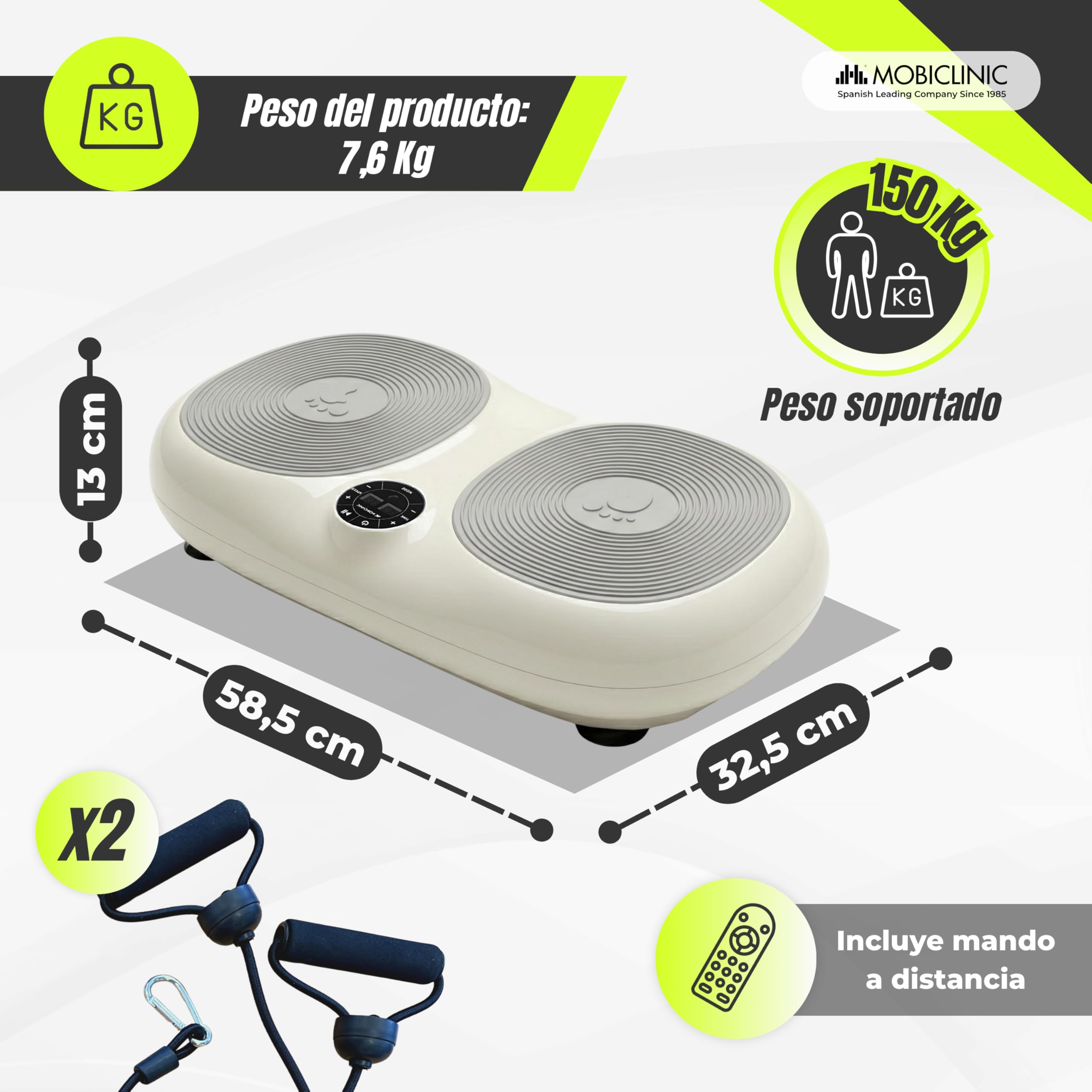 Mobiclinic®, Plataforma Vibratoria, 99 Niveles, 9 Programas de Entrenamiento, Bandas Elásticas y Mando, 200W, Tonificación y Entrenamiento Cuerpo Completo, Ideal para casa, hasta 150 kg, Karol