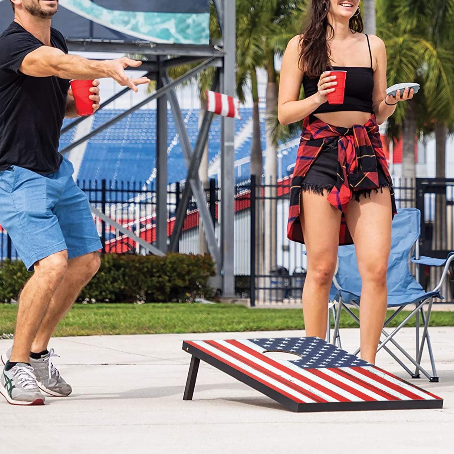 Cornhole Outdoor Games Set - Flag Cornhole Boards Design with 8 Cornhole Bags and Carry Handle - Great for Yard Outdoor Game Events - Choose Your Set : Sports & Outdoors