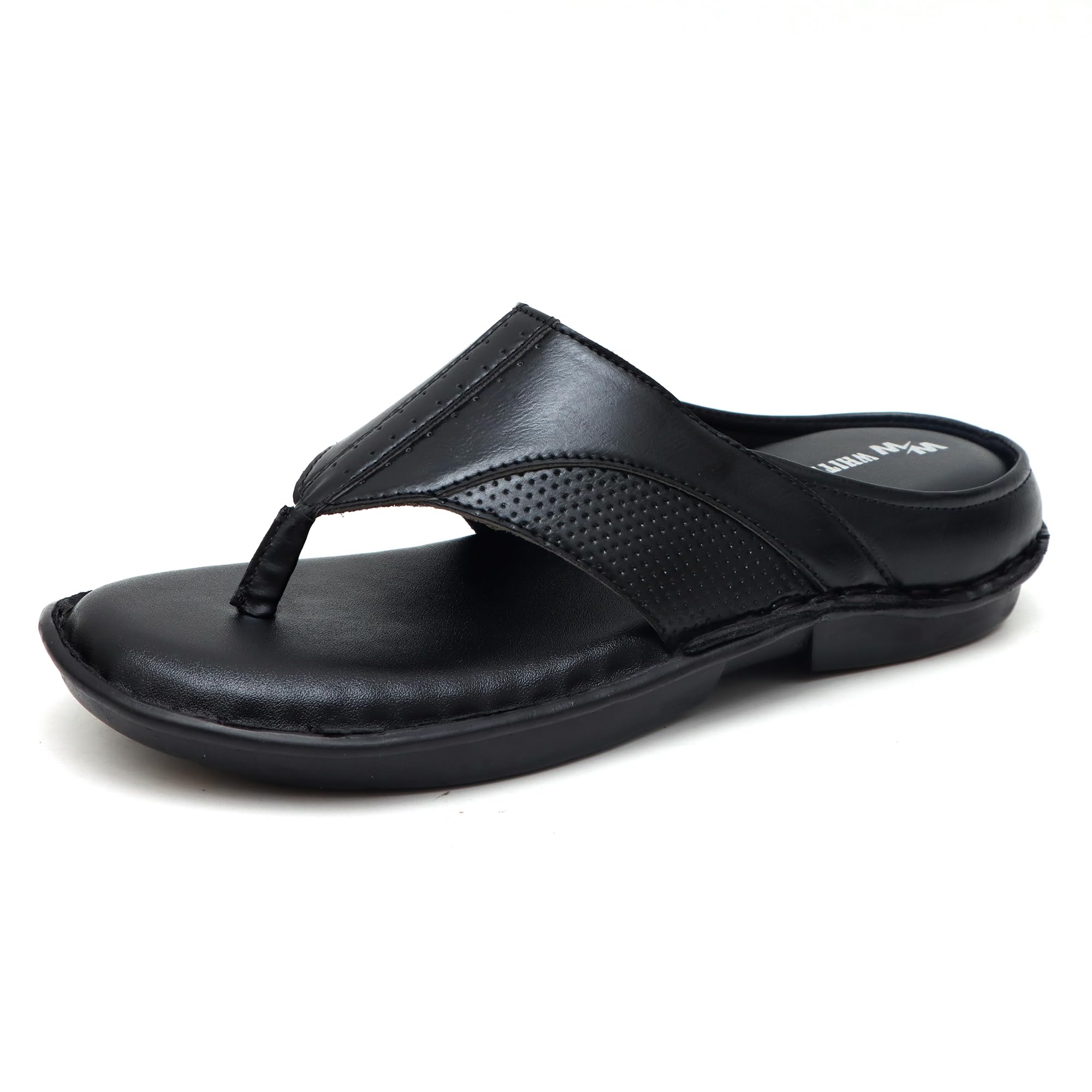 white walkers Men's Black Leather Thong Slide Sandals Chappal Slipper-picture-38