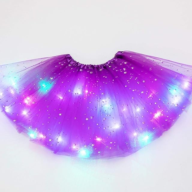 Girls Tutu Skirt, Little Girls LED Colorful Luminous Kids Star Sequin Ballet Skirt Princess Sparkling Tutu, Fancy Fluffy Ballet Dance Costume for 3-8 Years Kids