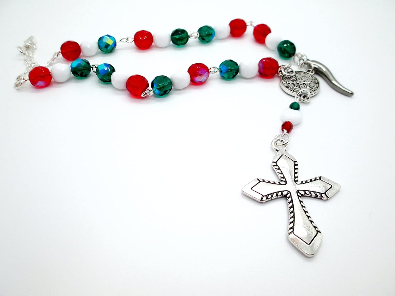8mm Italian Car/Vehicle Rosary with Stainless Steel Italian Horn (Cornicello) Charm