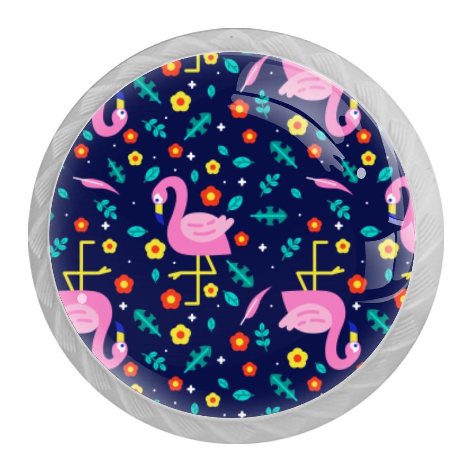 Tqmspg Multi14 4 Pieces Drawer Pulls Cute Flamingo Flowers Door Knobs Dresser Handles For Kitchen Wardrobe Cupboard Hardware Furniture