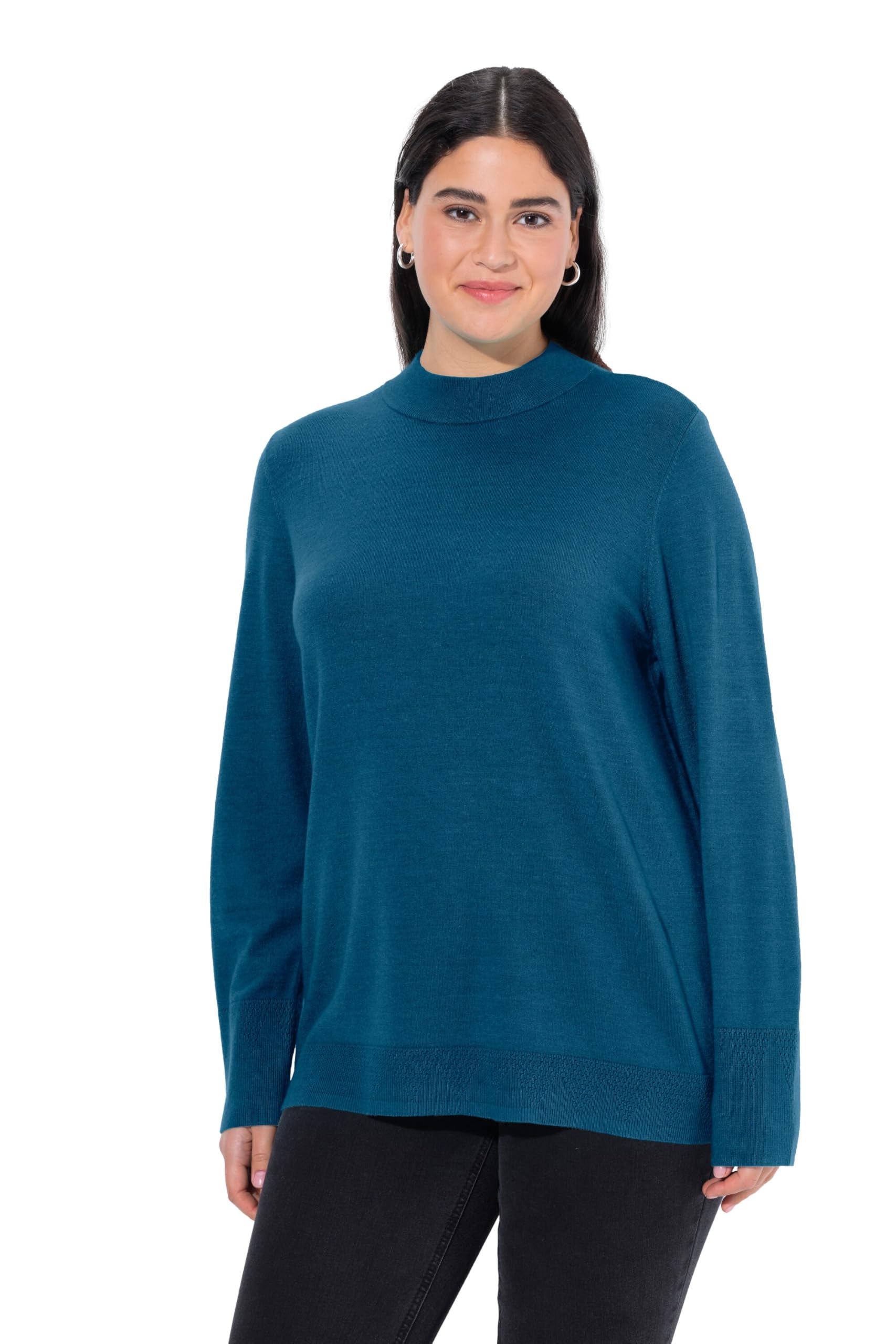Ulla Popken Damen große Größen Übergrößen Plus Size Pullover, Stehkragen, Langarm, Rippbündchen 822010