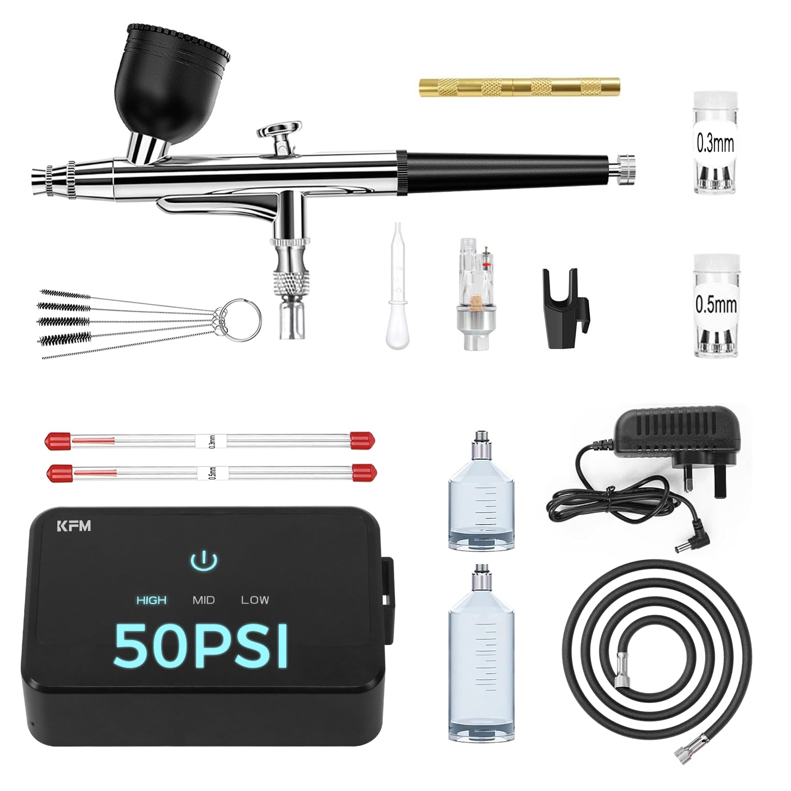 Runioney AirBrush Kit met Luchtcompressor en Handschoenen - 27PSI Hogedruk- Airbrush met Slang Draadloze AirBrush voor Modelschilderen Zwart