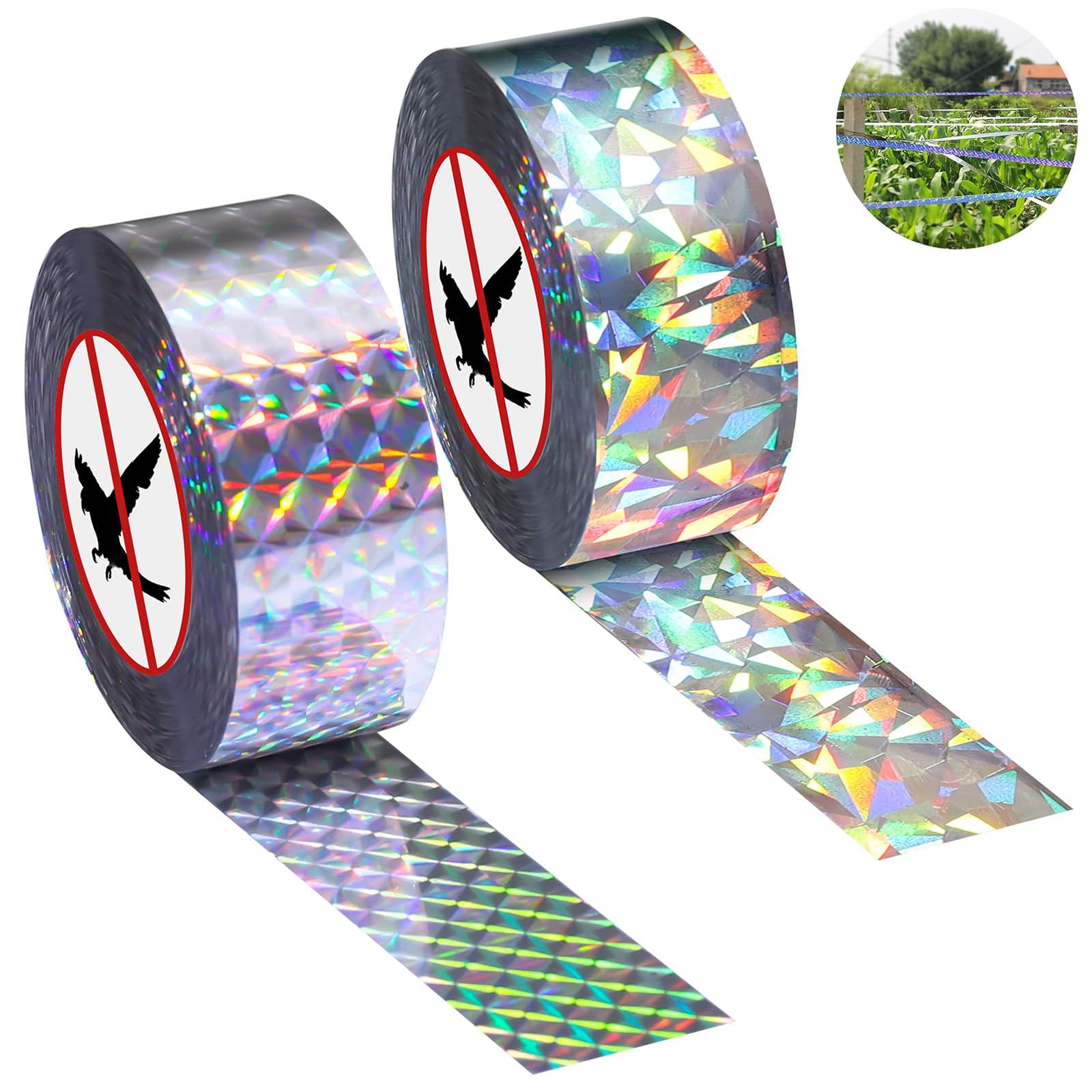 2 Rollen 80m x 2.4cm Vogelabwehr Vogelband, Vogelschreck Vogelabwehr, Reflektierendes Vogelabwehrband, Abwehrband Vogel Band Reflexion Reflektorband zur Vogelabwehr, für Protect Gärten Höfe Pflanze