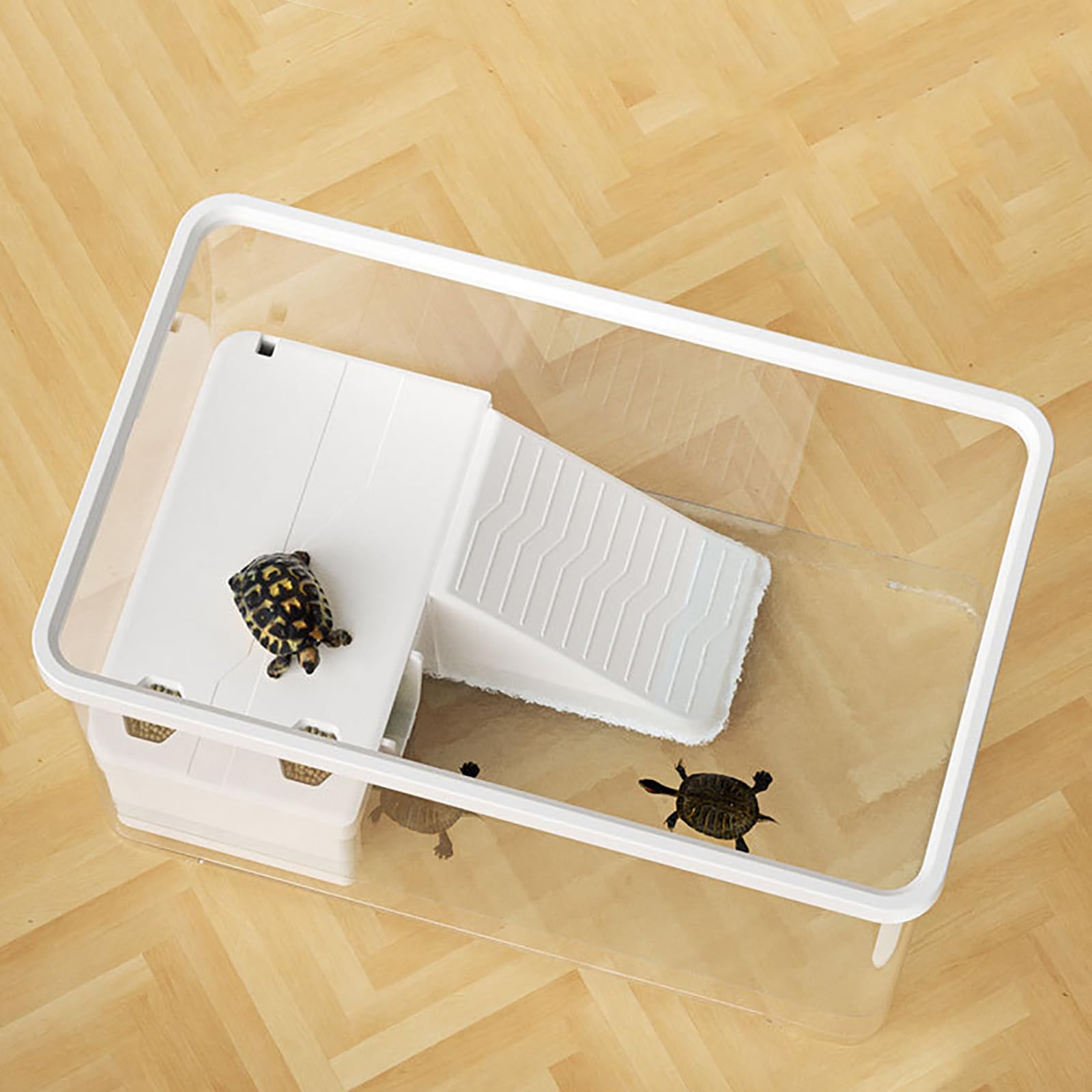 Kit d'aquarium pour tortue avec plate-forme intégrée pour changer l'eau facilement, vue claire à 360°, durable, idéal pour animaux de compagnie tortues de mer et tortues