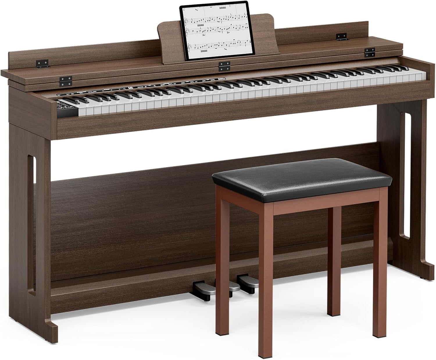 UMOMO 88 Weighted Key Digital Piano with Piano Bench, Hammer Action Electric Piano with Piano Stand, Headphone Jack, 3 Pedal, Full Size Electronic Piano Keyboard for Beginner, Adults, Brown