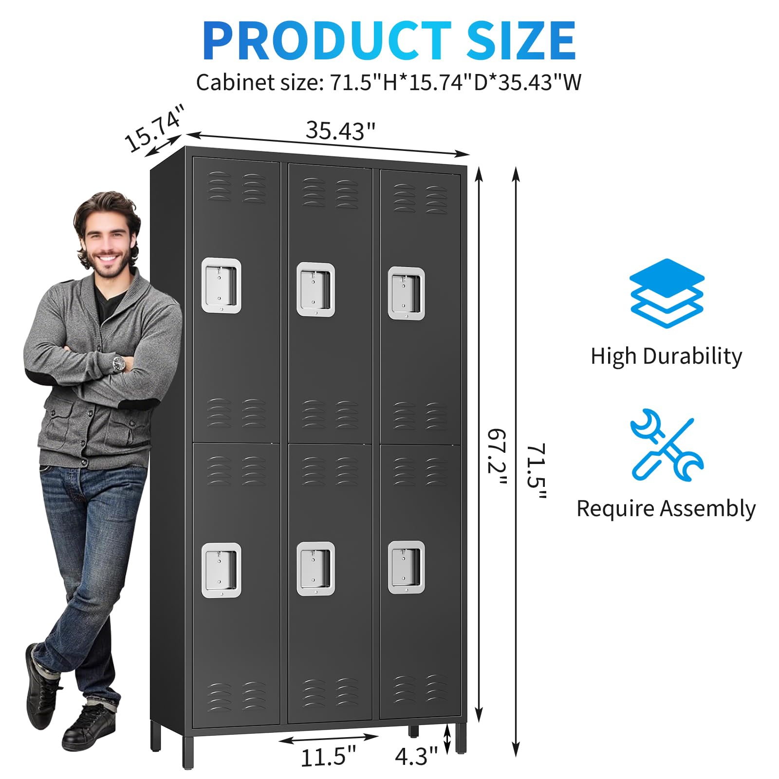 GarveeHome Armadietto Spogliatoio,Armadio in Metallo Armadio Multiuso Con 6 Scomparti, Porta Etichette, Fessure Di Ventilazione, Armadio Con Serratura Chiave Armadio in Acciaio, 90 x 40 x 182 cm