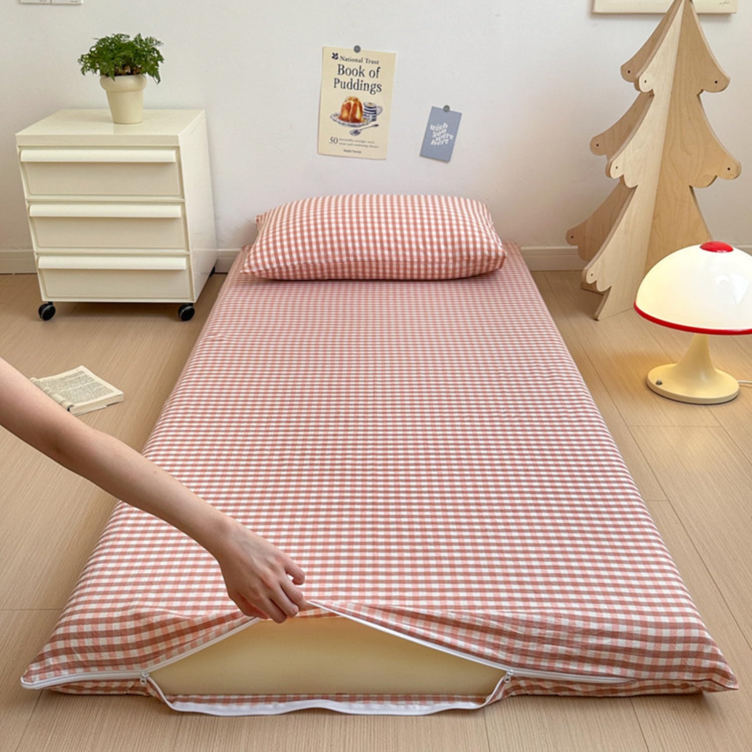 LDLCYCN I,90x190cm, 100% Cotton Floor Futon Mattress Cover Skin-Friendly Futon Mattress Cover with Zipper Full Wrap Traditional Japanese Futon Mattress Cover Dustproof Cover Washable
