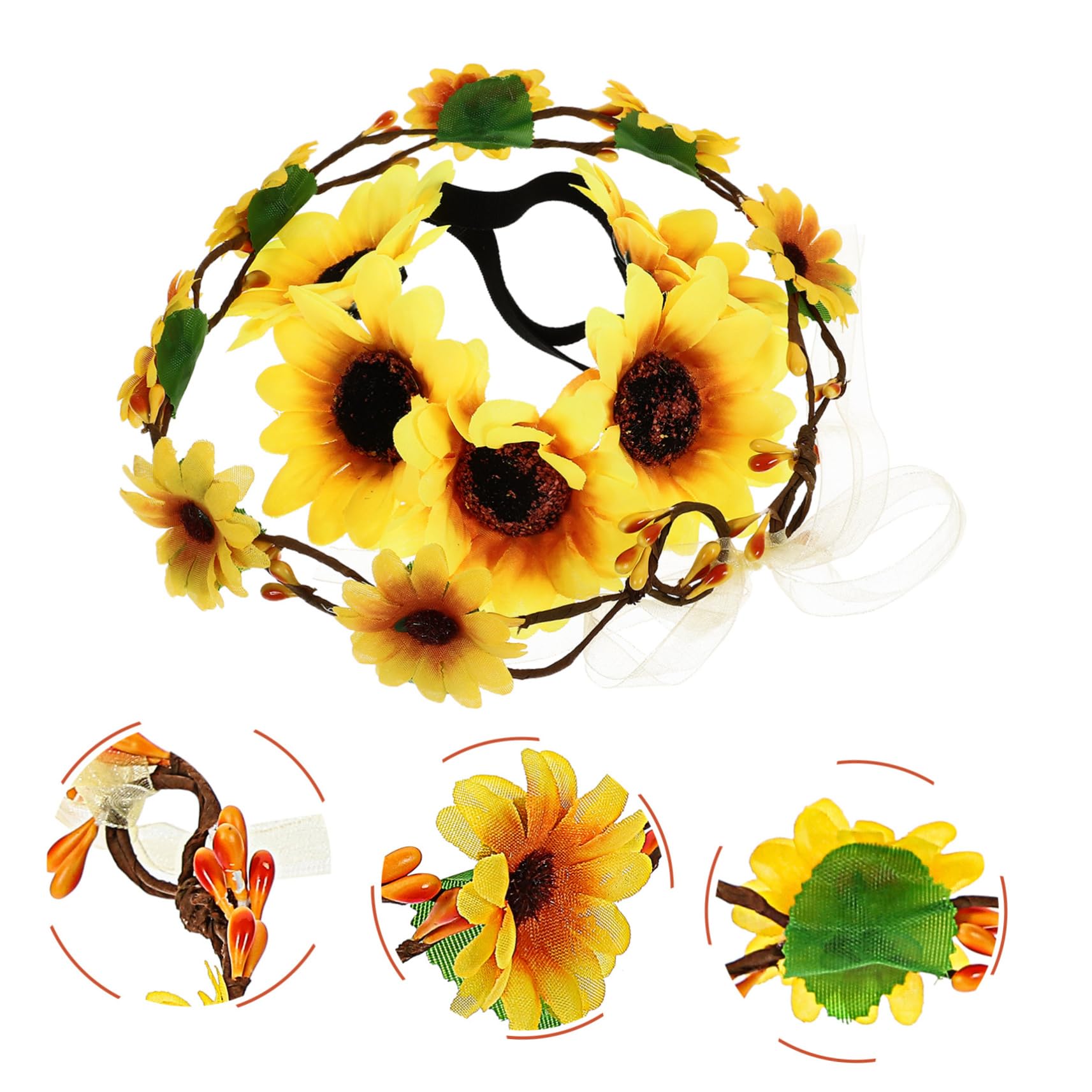 Baluue Bandeau à Cheveux Tournesol Jaune 2pcs Fleurs en Tissu et Nylon, Design Élastique Élégant pour Mariage, Plage et Fêtes Bohémiennes