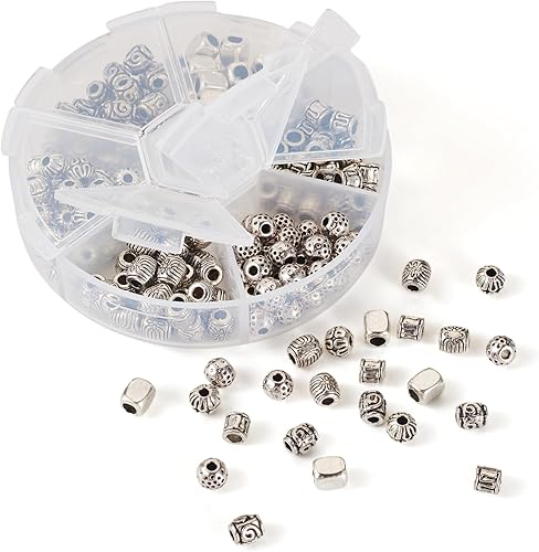 Miniatura 7 de Craftdady Cuentas espaciadoras de aleación tibetana mezcladas Antiuqe Perlas sueltas, Metal Plata Zinc Concha